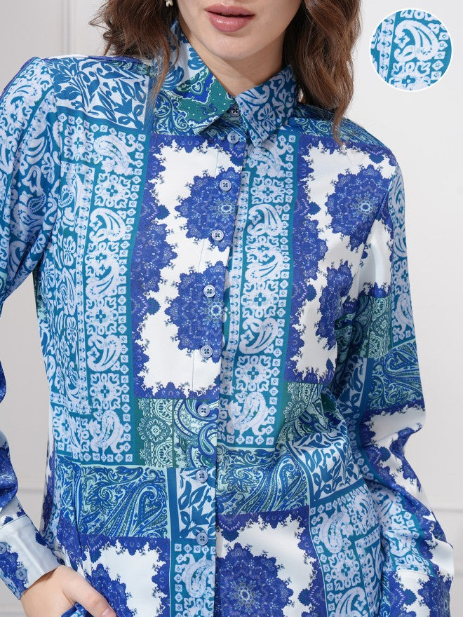 Tokyo Talkies Women Blue Shirt With Trousers Co-Ords - Blue - Image 5