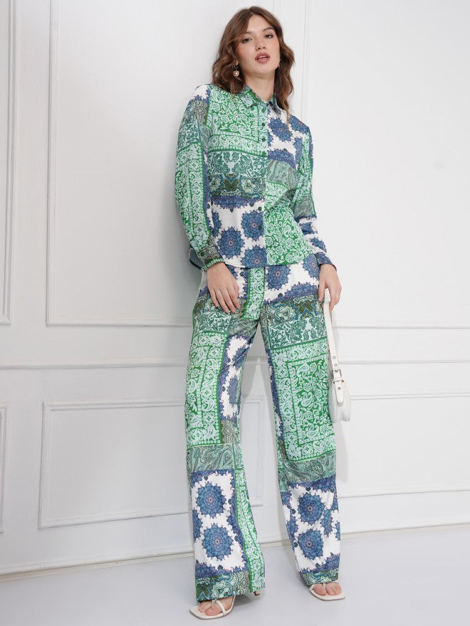 Tokyo Talkies Women Teal Shirt With Trousers Co-Ords - Teal - Image 1