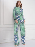 Tokyo Talkies Women Teal Shirt With Trousers Co-Ords - Teal - Image 1