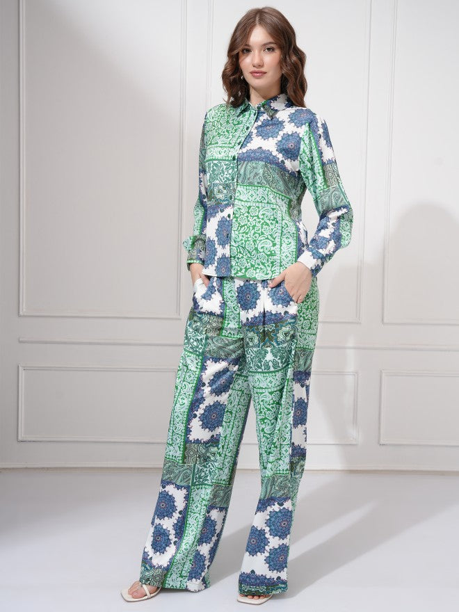 Tokyo Talkies Women Teal Shirt With Trousers Co-Ords - Teal - Image 2