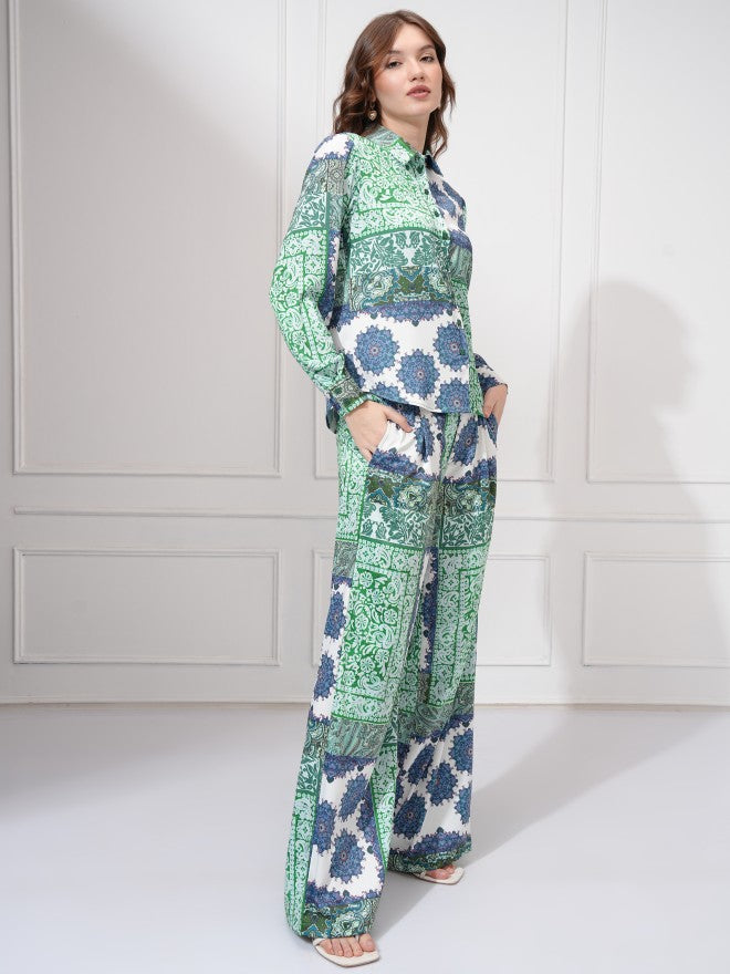 Tokyo Talkies Women Teal Shirt With Trousers Co-Ords - Teal - Image 4