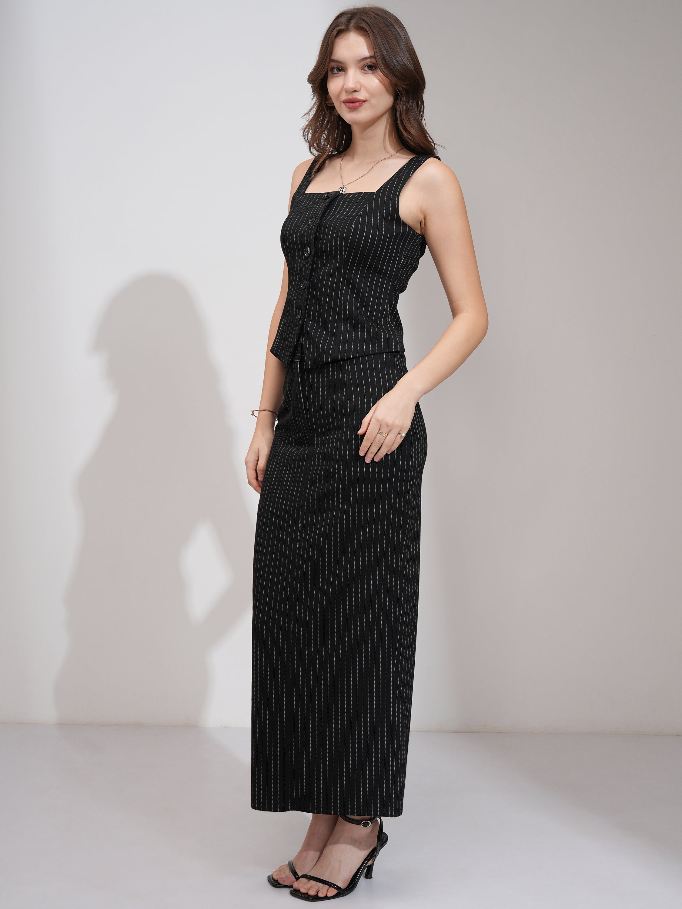 Tokyo Talkies Women Black Coat With Skirt Co-Ords - Black - Image 4