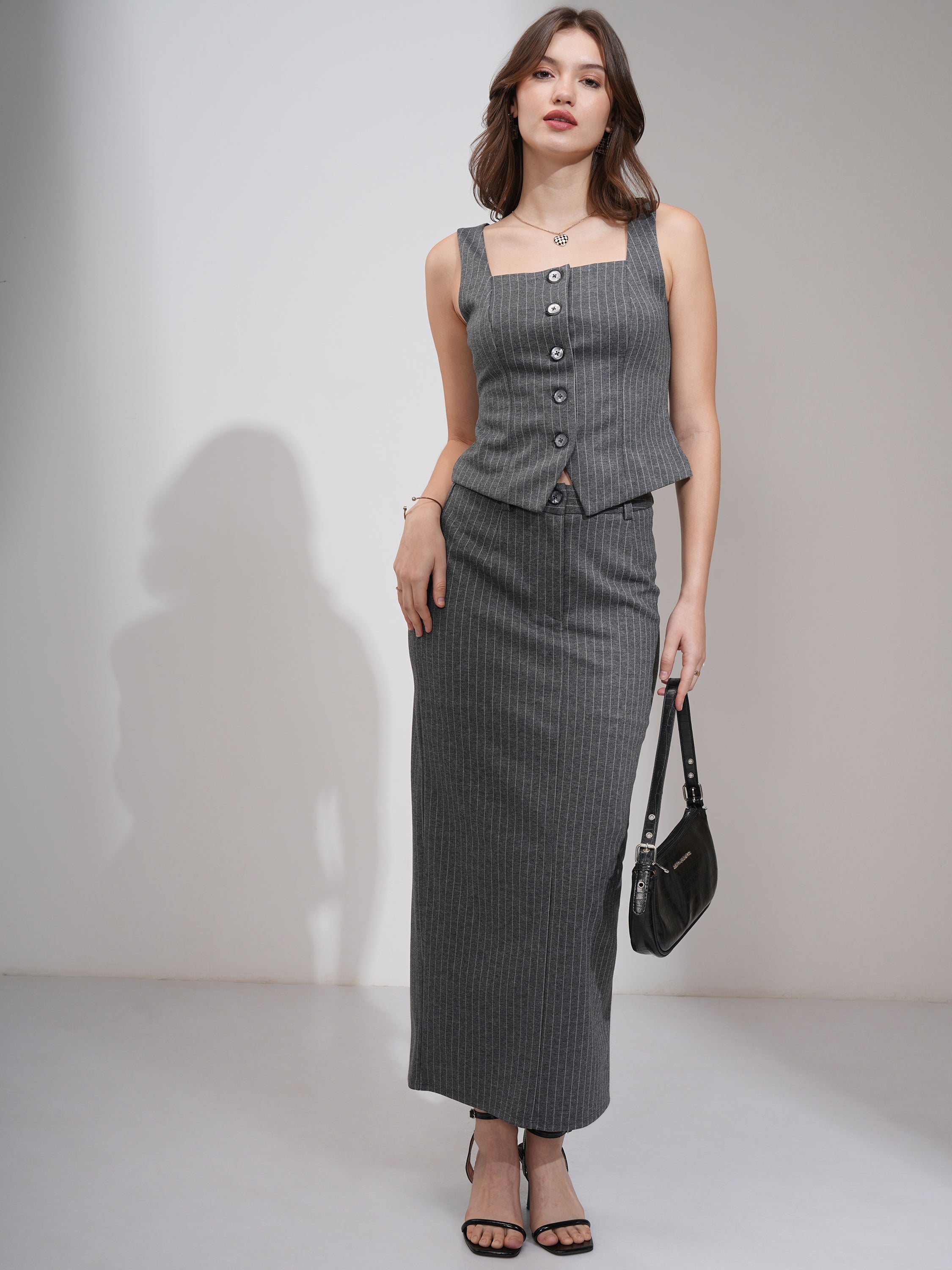Tokyo Talkies Women Grey Coat With Skirt Co-Ords - Grey - Image 2
