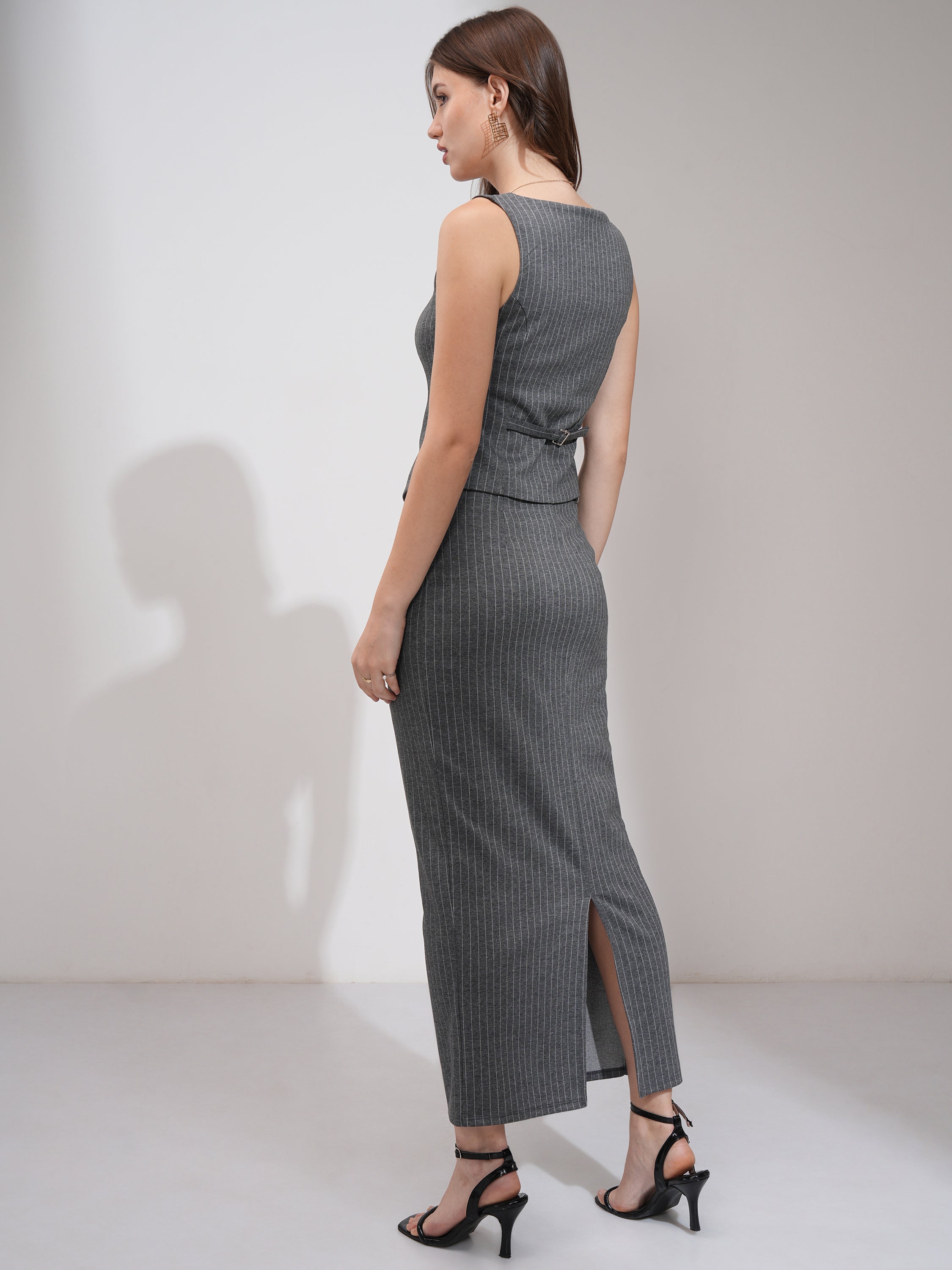 Tokyo Talkies Women Grey Coat With Skirt Co-Ords - Grey - Image 3