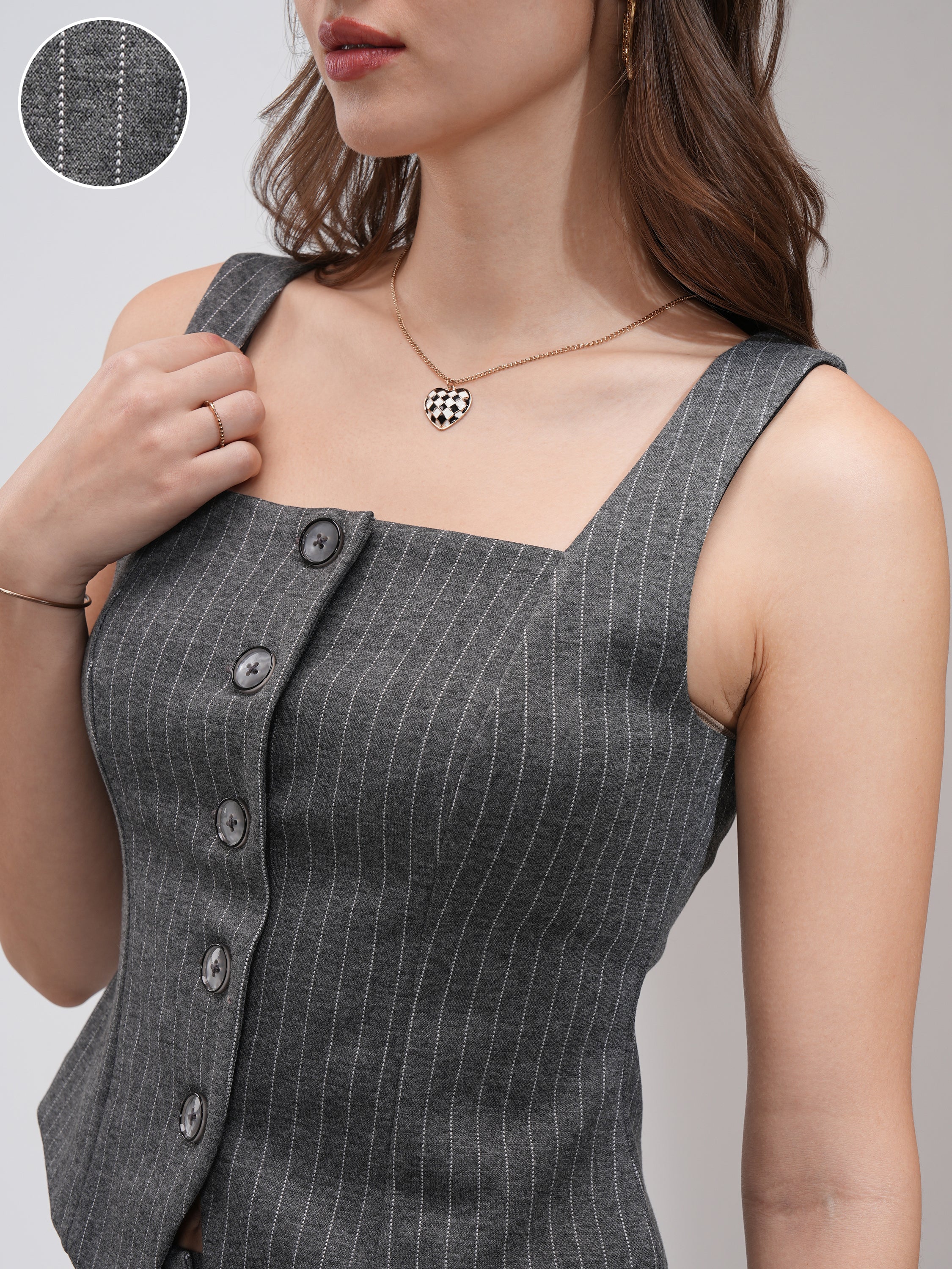 Tokyo Talkies Women Grey Coat With Skirt Co-Ords - Grey - Image 5