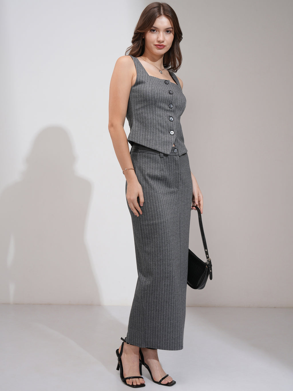 Tokyo Talkies Women Grey Coat With Skirt Co-Ords - Grey - Image 6