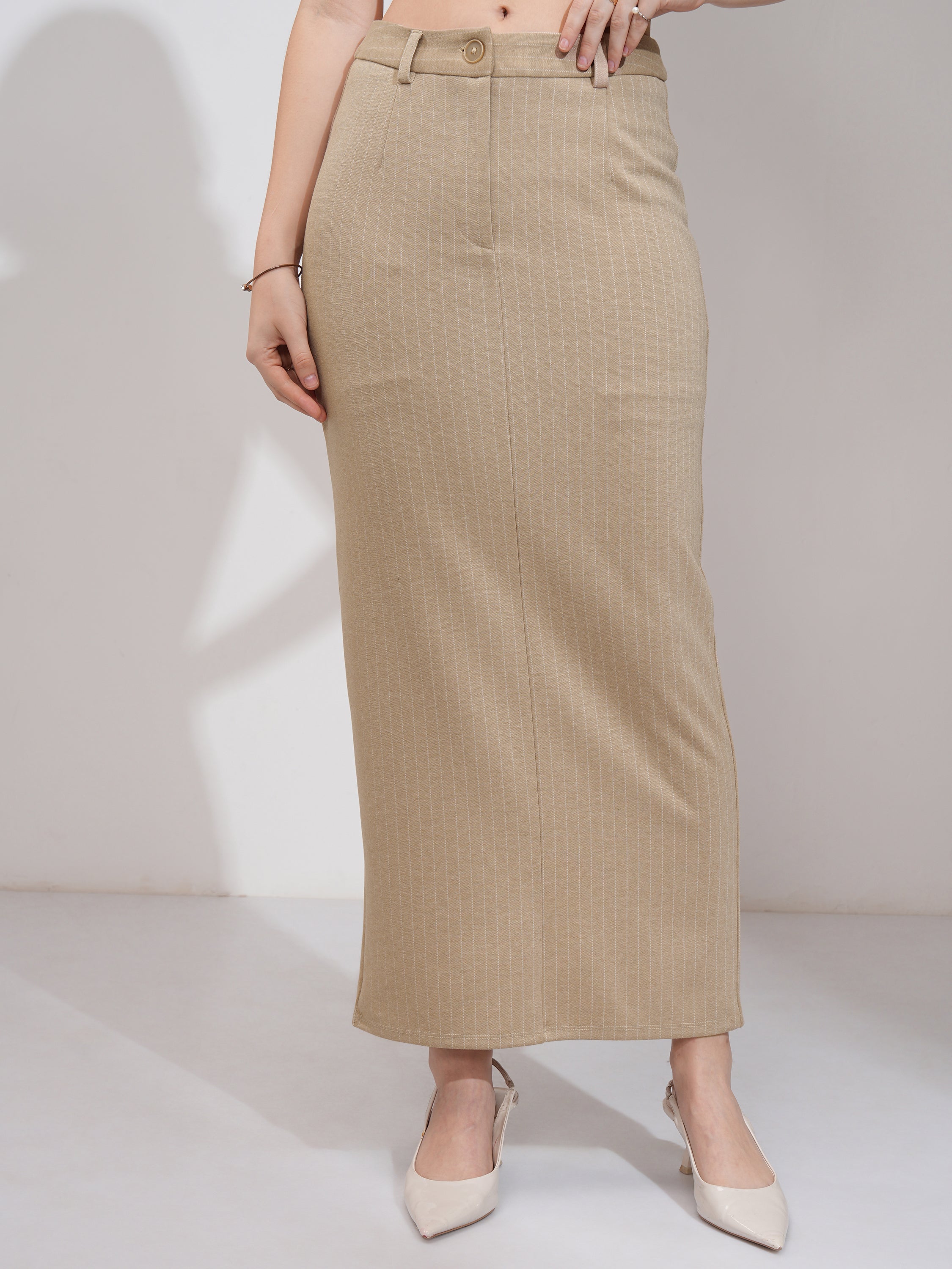 Tokyo Talkies Women Beige Coat With Skirt Co-Ords - Beige - Image 8