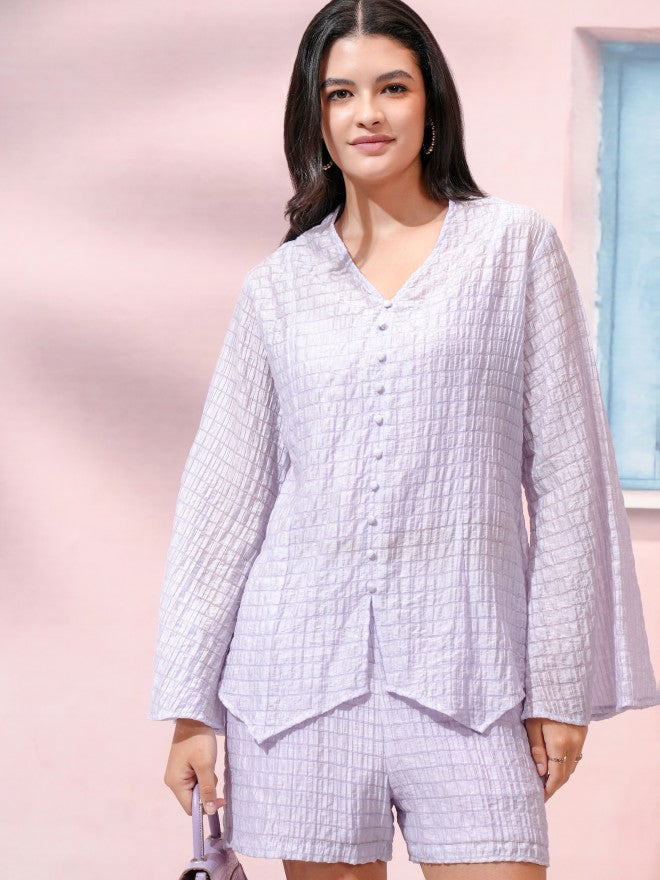 Tokyo Talkies Women Lavender Top With Shorts Co-Ords - Lavender - Image 1