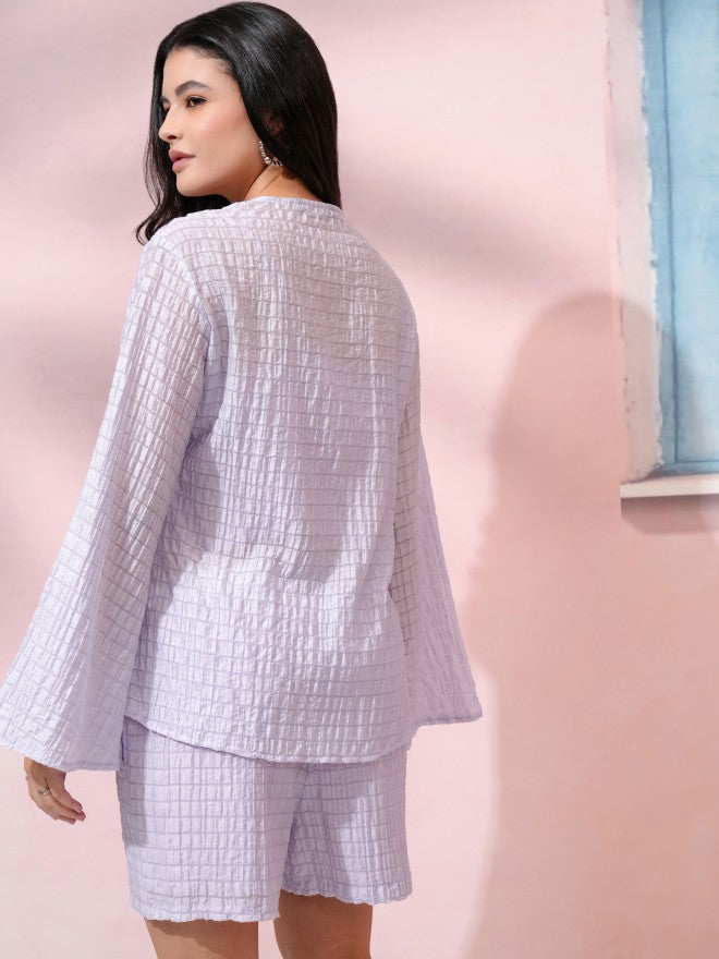 Tokyo Talkies Women Lavender Top With Shorts Co-Ords - Lavender - Image 3