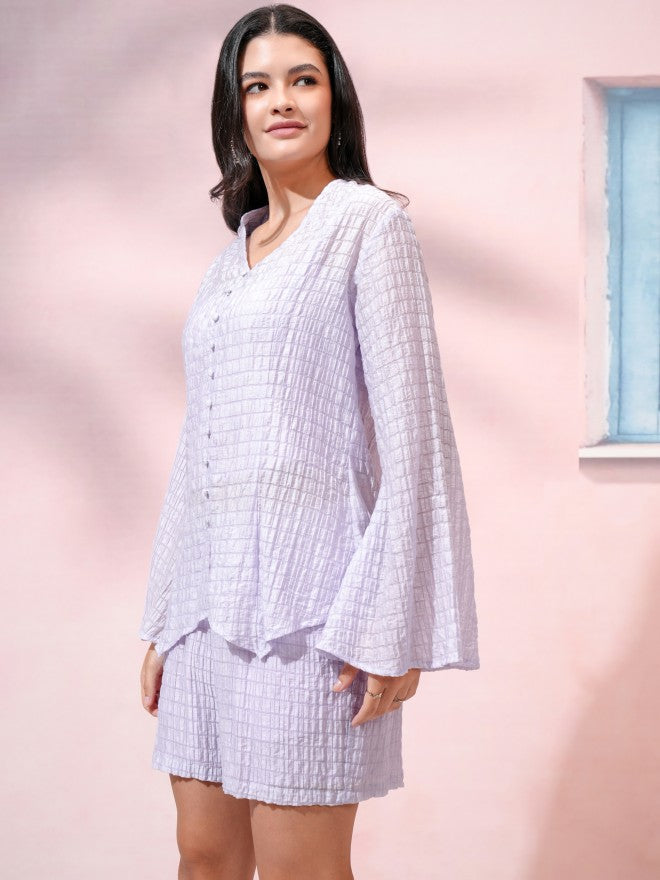 Tokyo Talkies Women Lavender Top With Shorts Co-Ords - Lavender - Image 4
