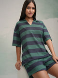 Tokyo Talkies Women Green T-shirt With Short - Green - Image 1