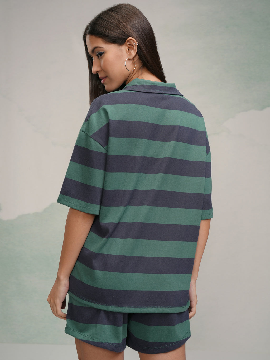 Tokyo Talkies Women Green T-shirt With Short - Green - Image 3