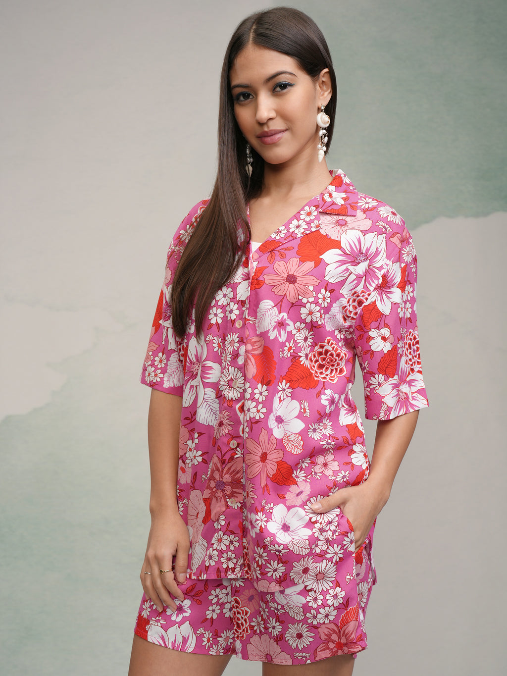 Tokyo Talkies Women Pink Shirt With Short - Pink - Image 4