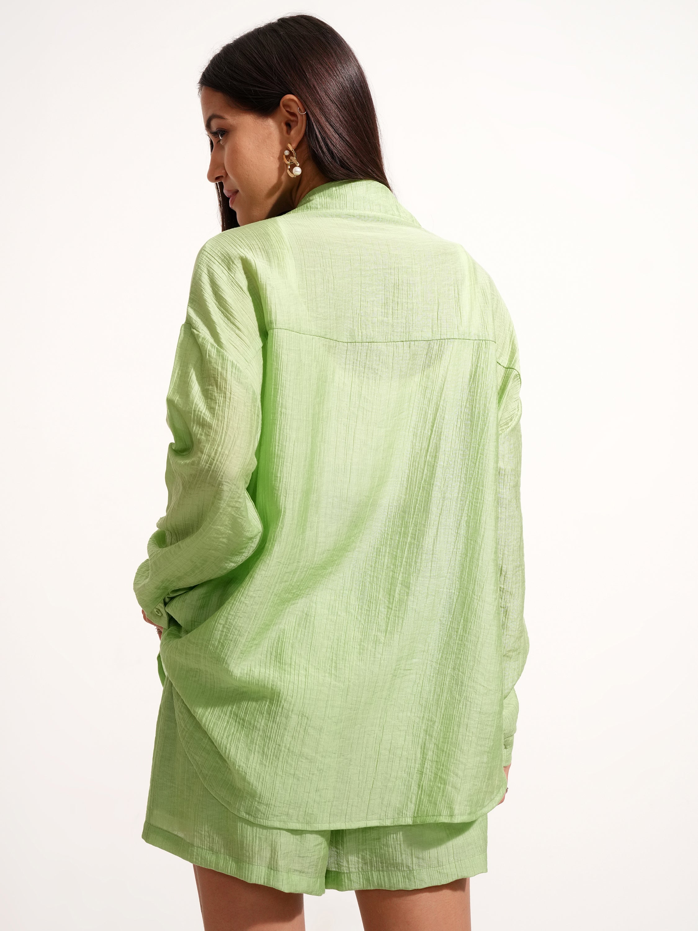 Tokyo Talkies Women Green Shirt With Short - Green - Image 3