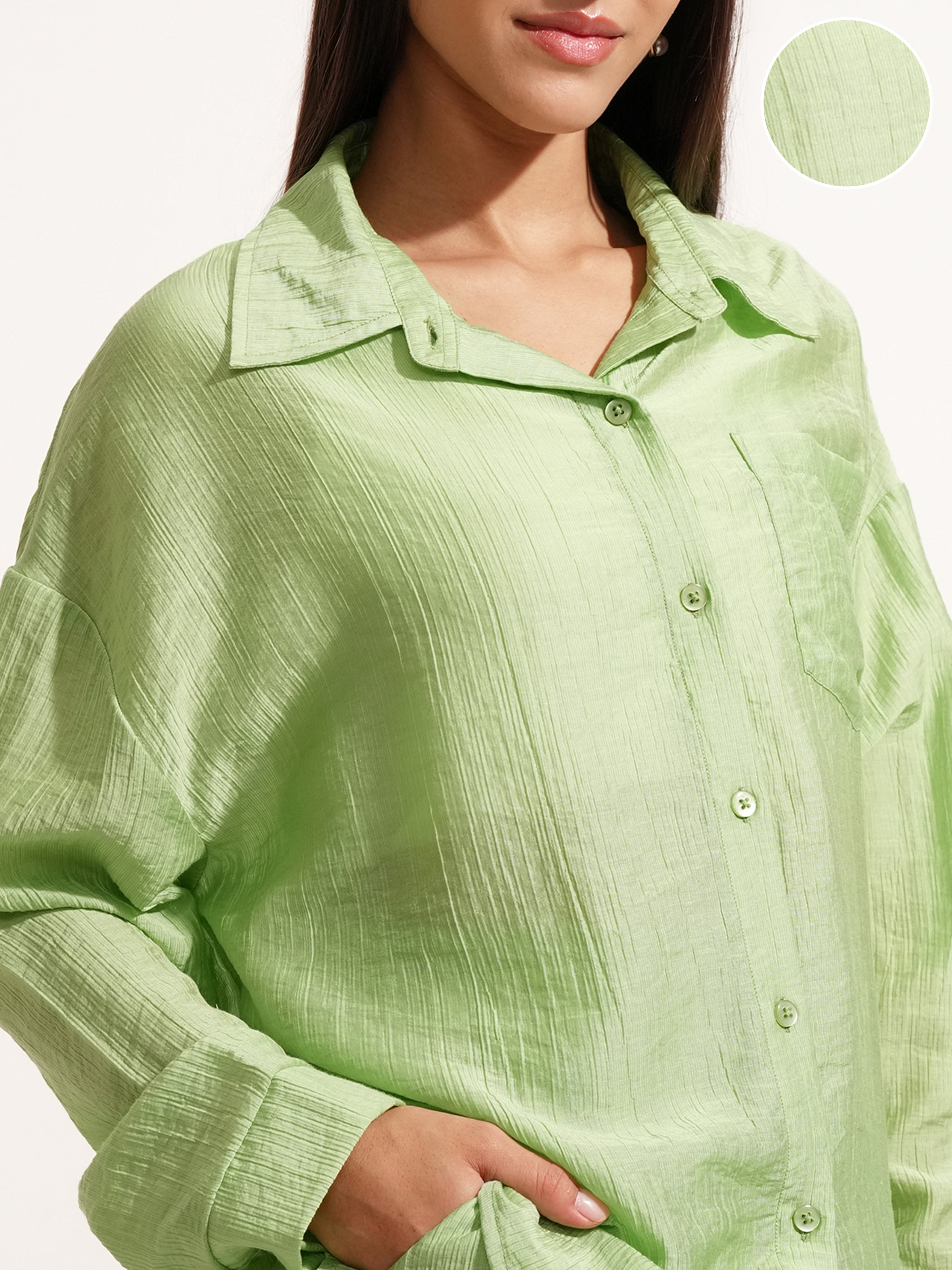 Tokyo Talkies Women Green Shirt With Short - Green - Image 5