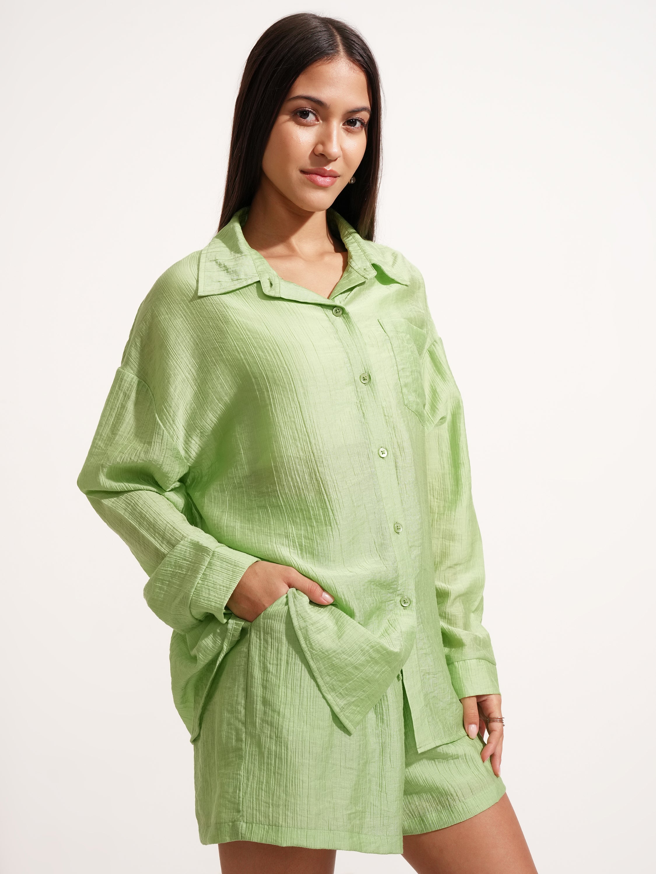 Tokyo Talkies Women Green Shirt With Short - Green - Image 6