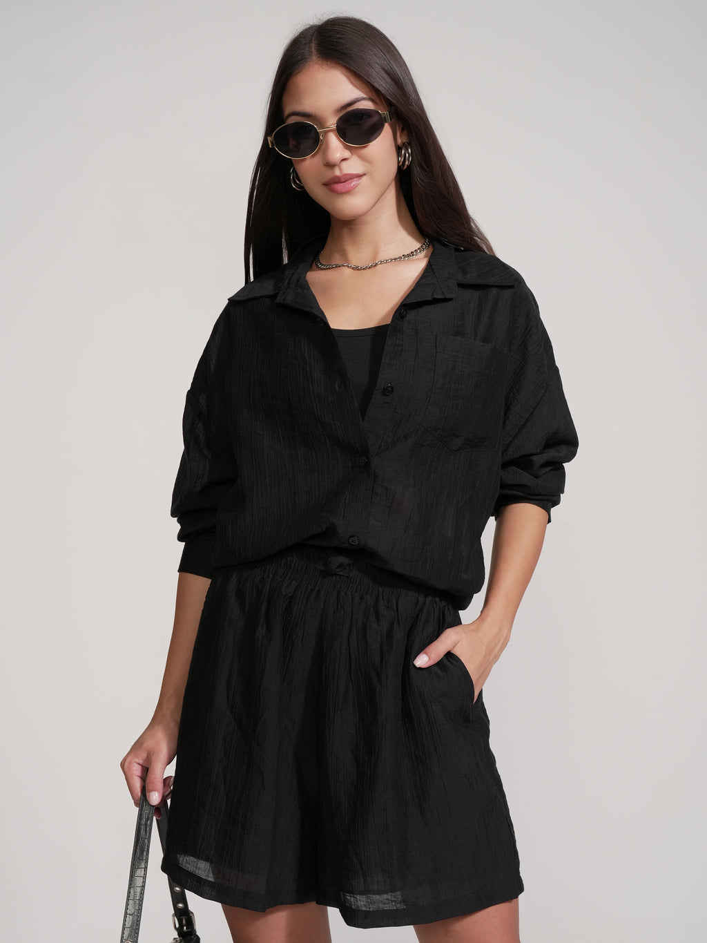 Tokyo Talkies Women Black Shirt With Short - Black - Image 1