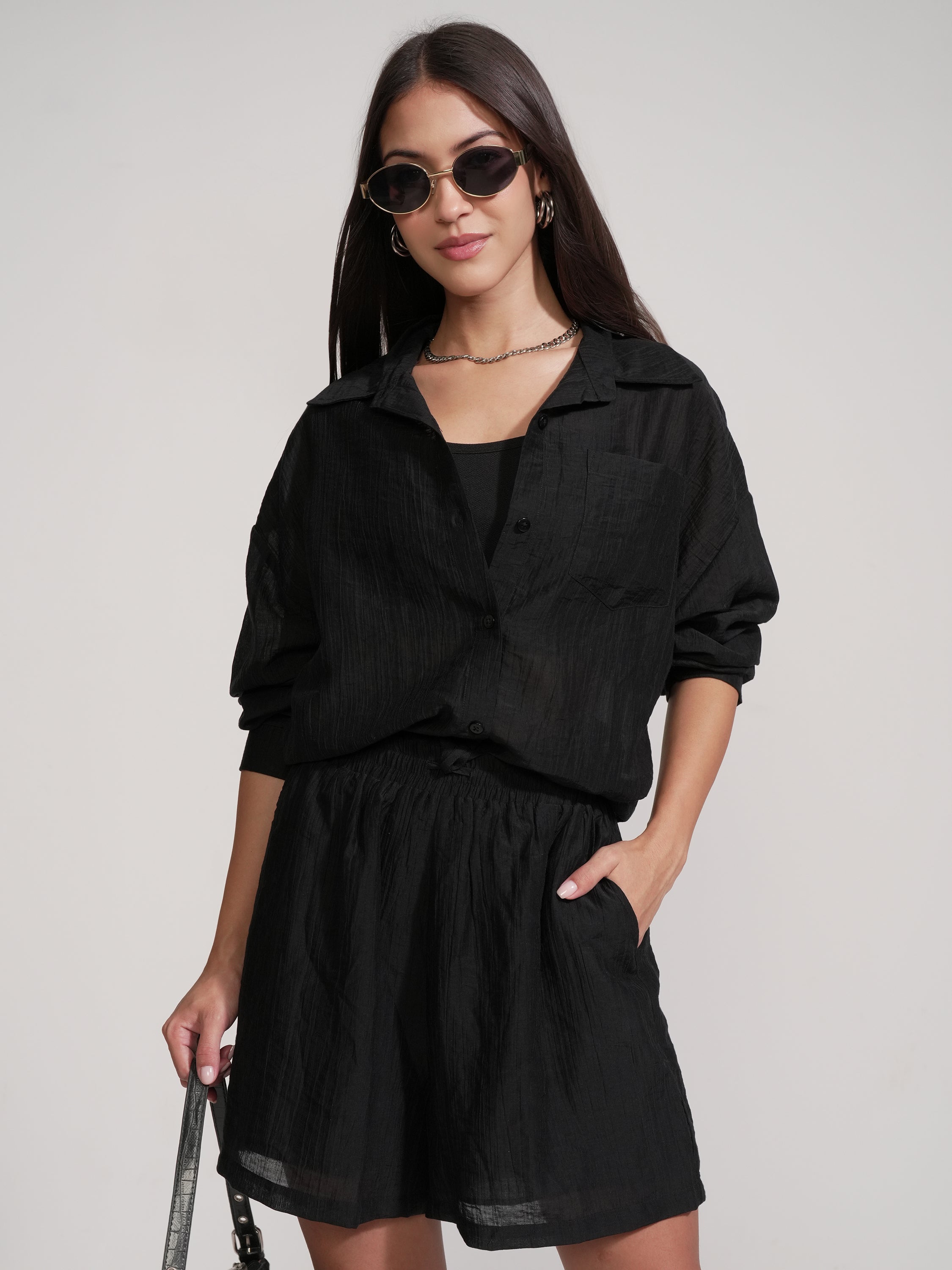 Tokyo Talkies Women Black Shirt With Short - Black - Image 1