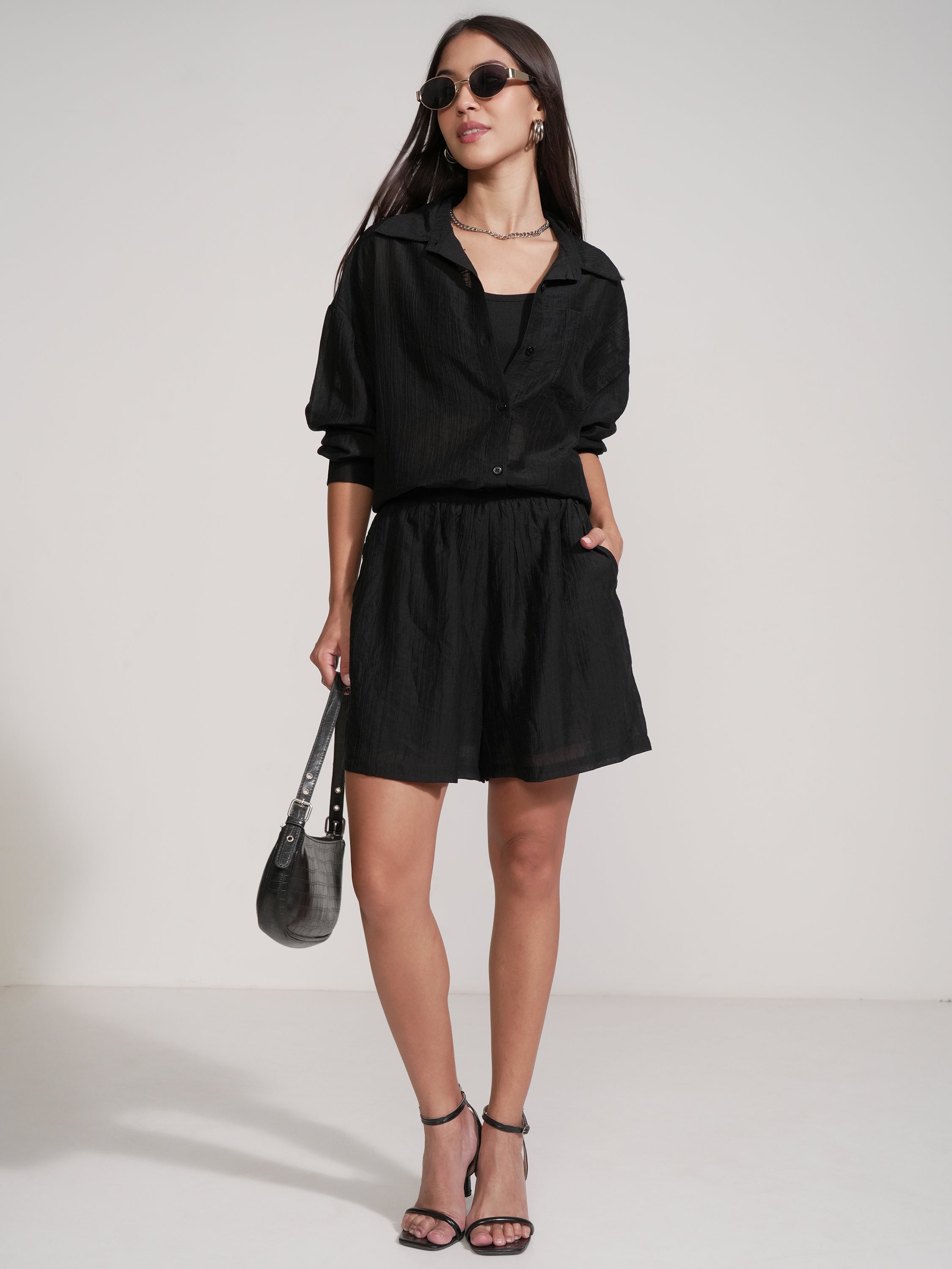 Tokyo Talkies Women Black Shirt With Short - Black - Image 2