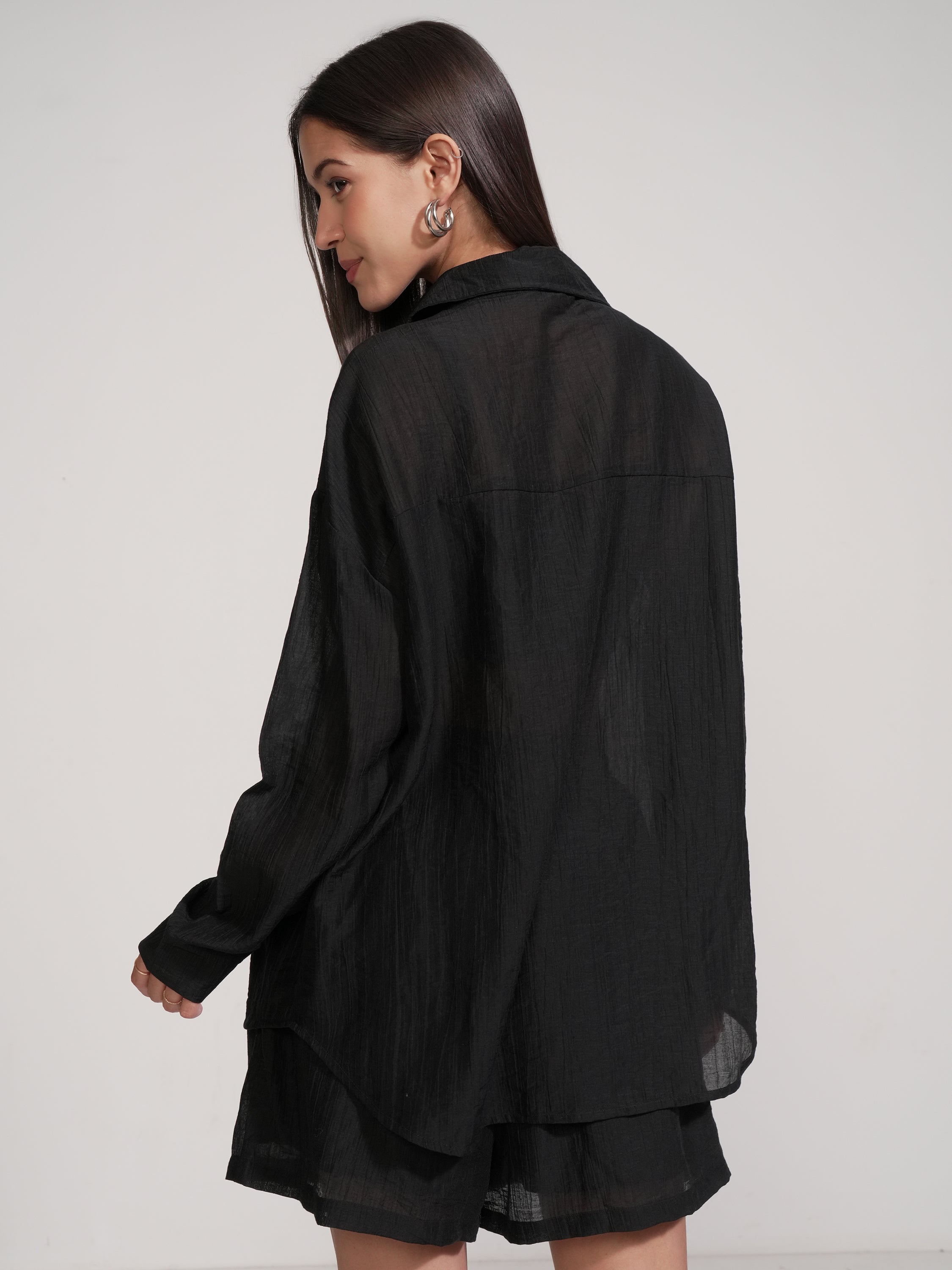 Tokyo Talkies Women Black Shirt With Short - Black - Image 3