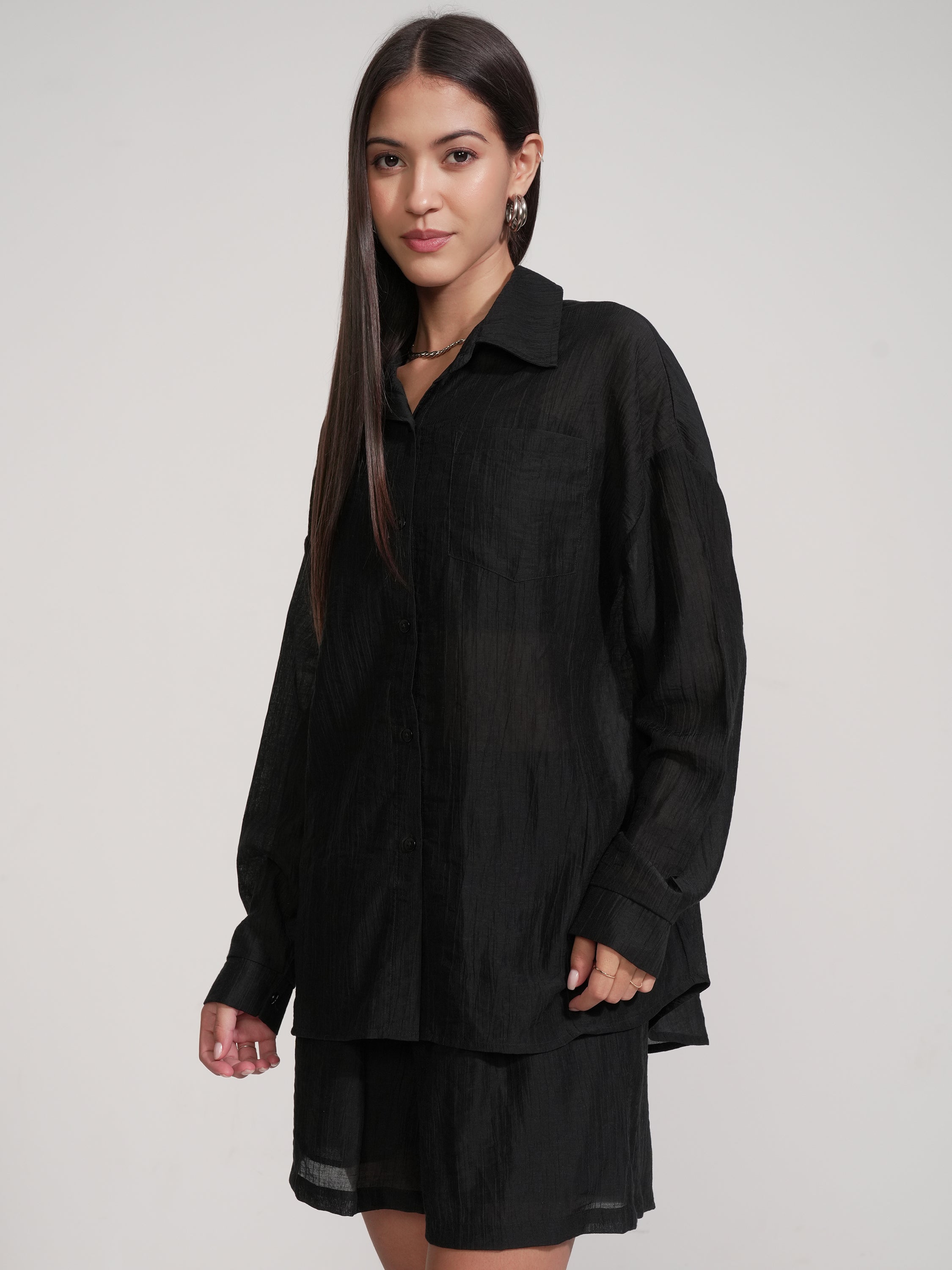 Tokyo Talkies Women Black Shirt With Short - Black - Image 4