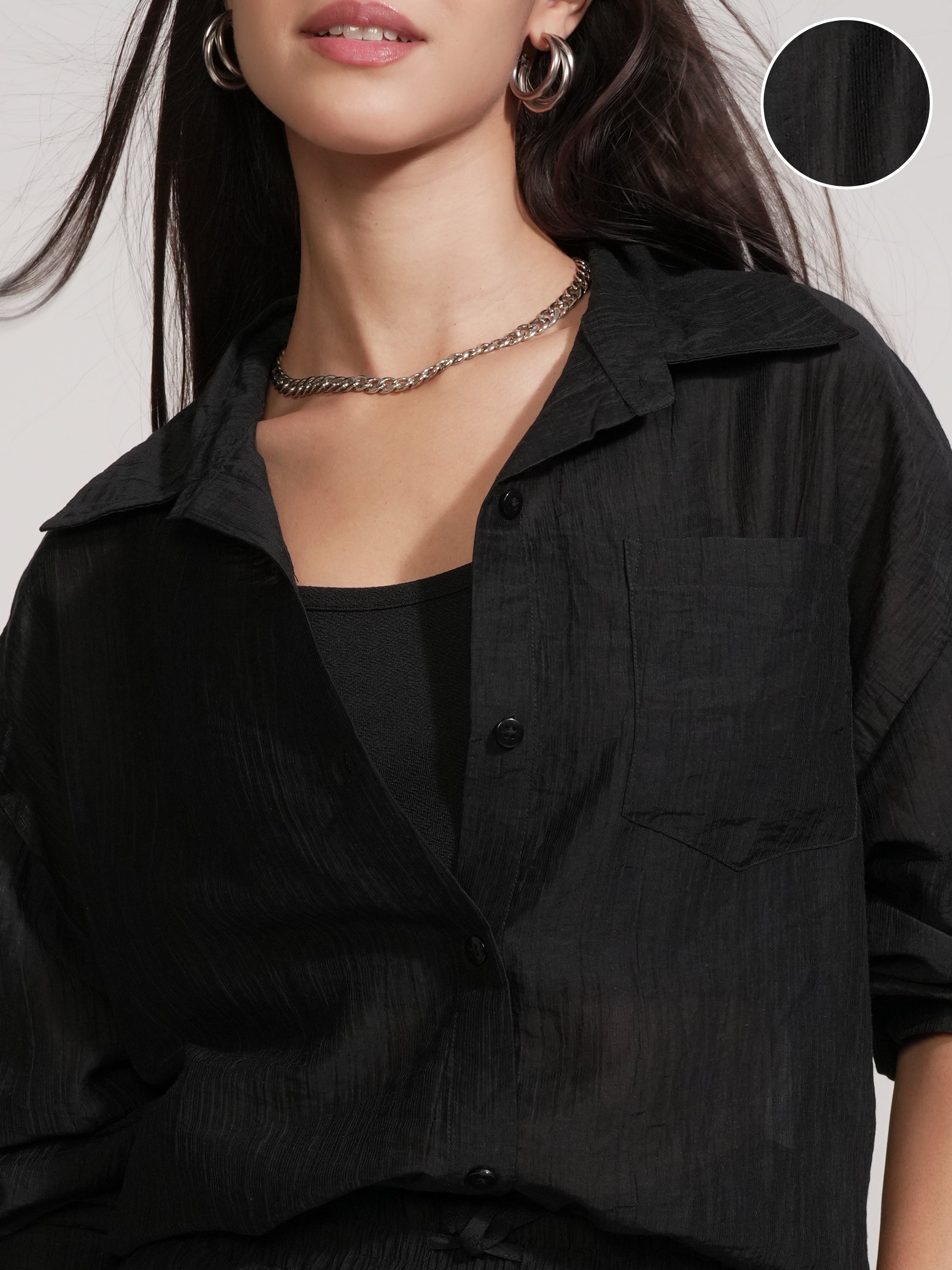 Tokyo Talkies Women Black Shirt With Short - Black - Image 5
