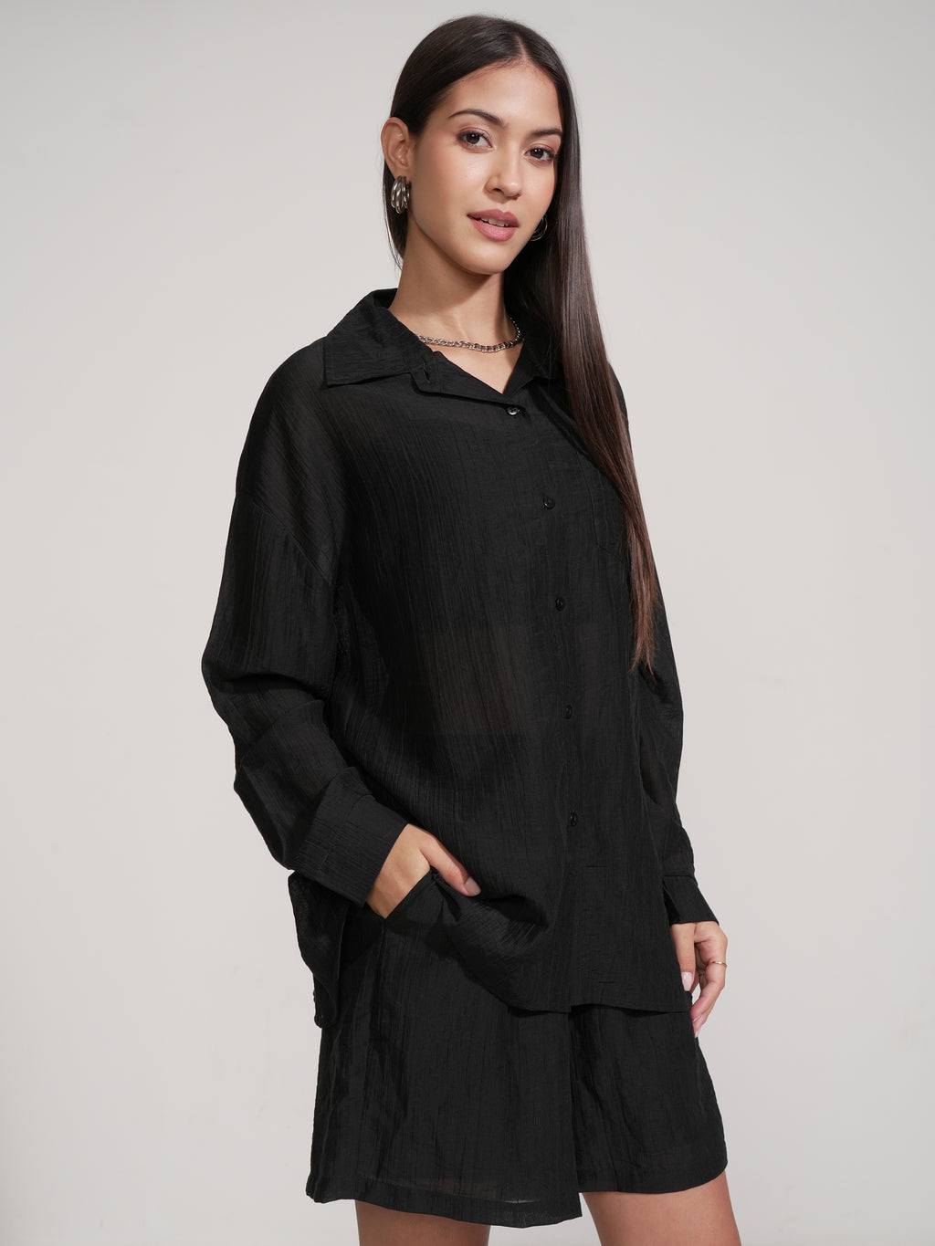 Tokyo Talkies Women Black Shirt With Short - Black - Image 6