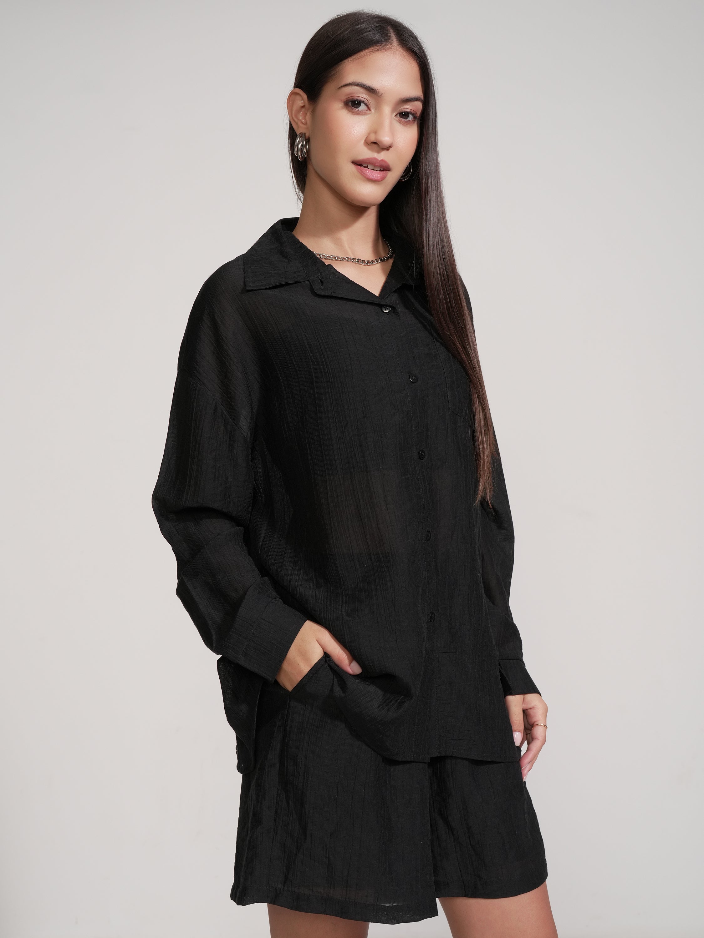 Tokyo Talkies Women Black Shirt With Short - Black - Image 6