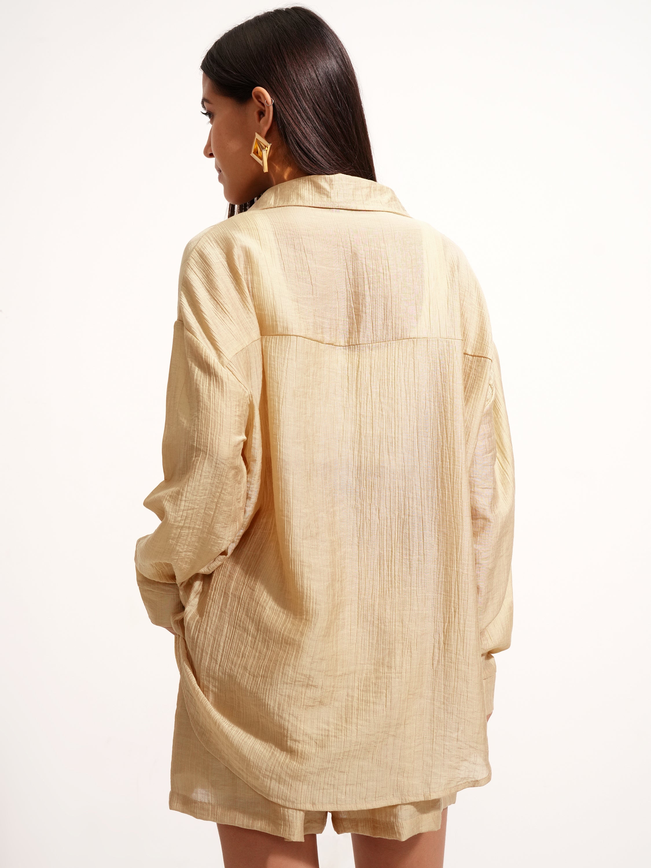Tokyo Talkies Women Beige Shirt With Short - Beige - Image 3