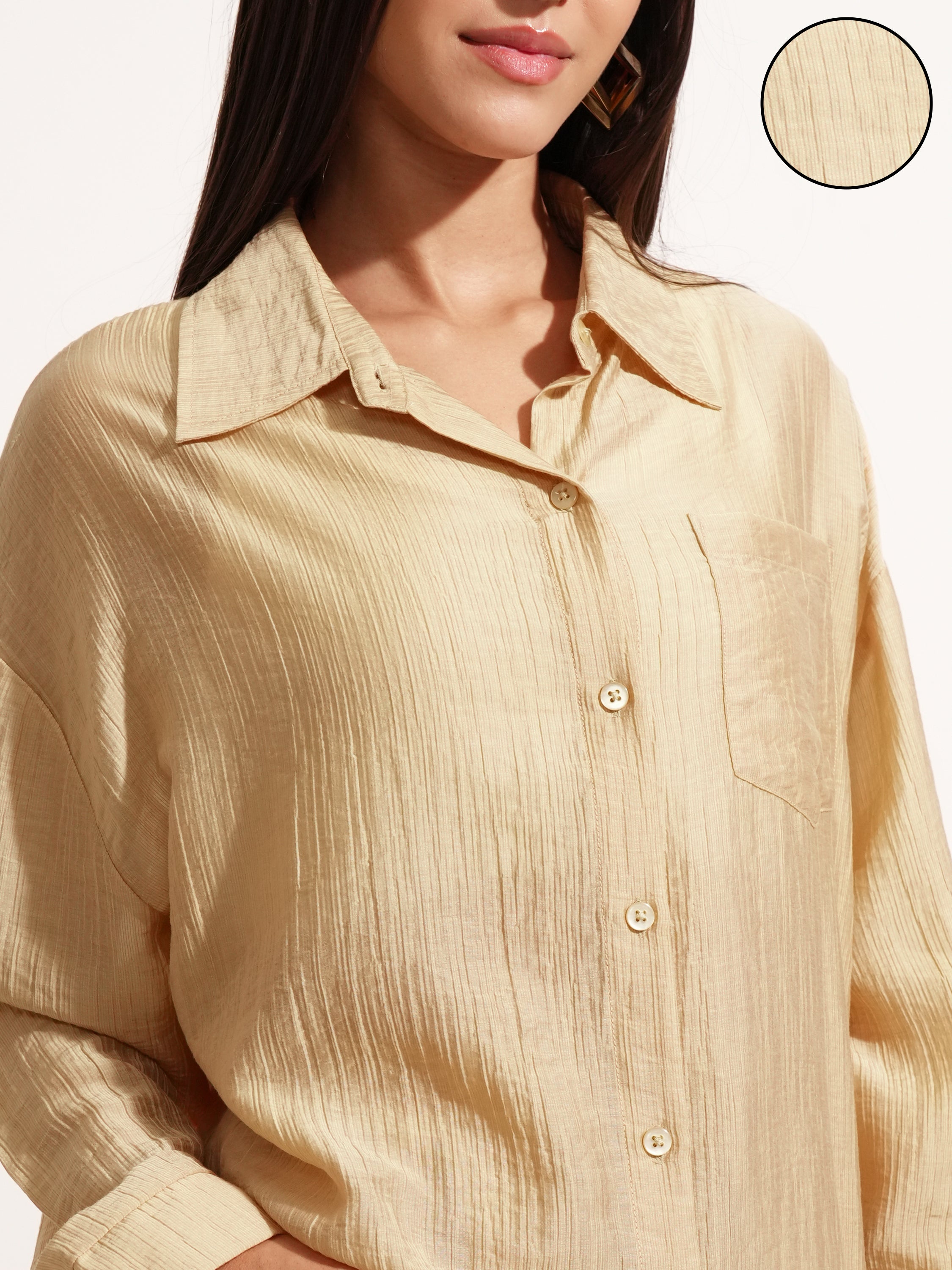 Tokyo Talkies Women Beige Shirt With Short - Beige - Image 5