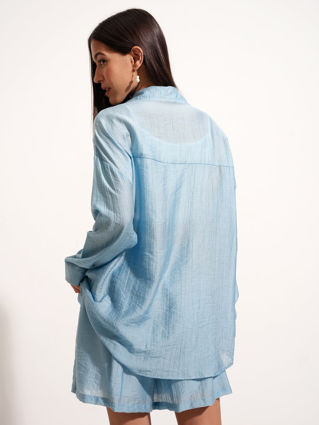 Tokyo Talkies Women Blue Shirt With Short - Blue - Image 3