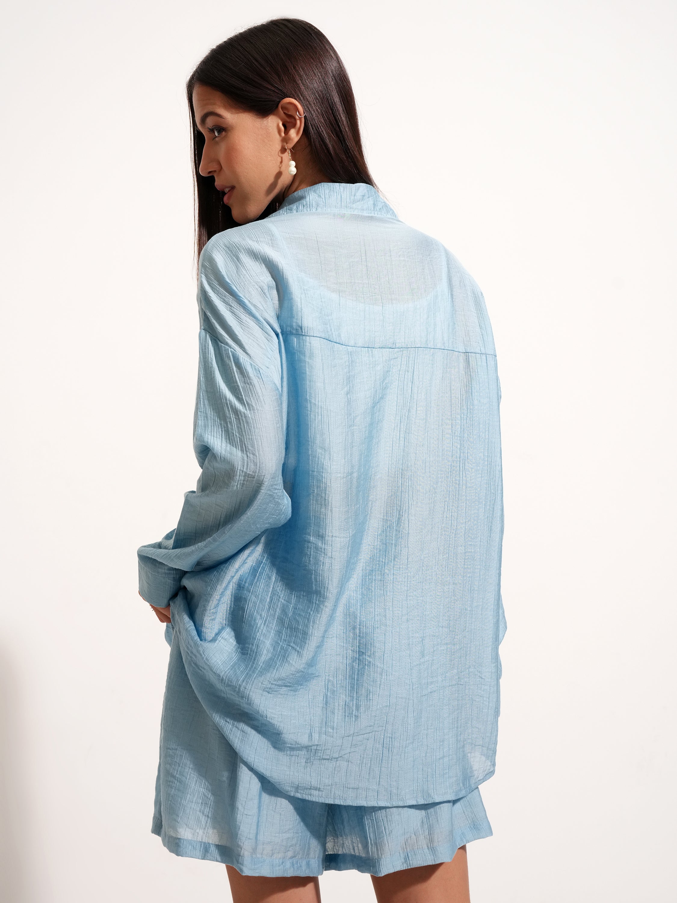 Tokyo Talkies Women Blue Shirt With Short - Blue - Image 3