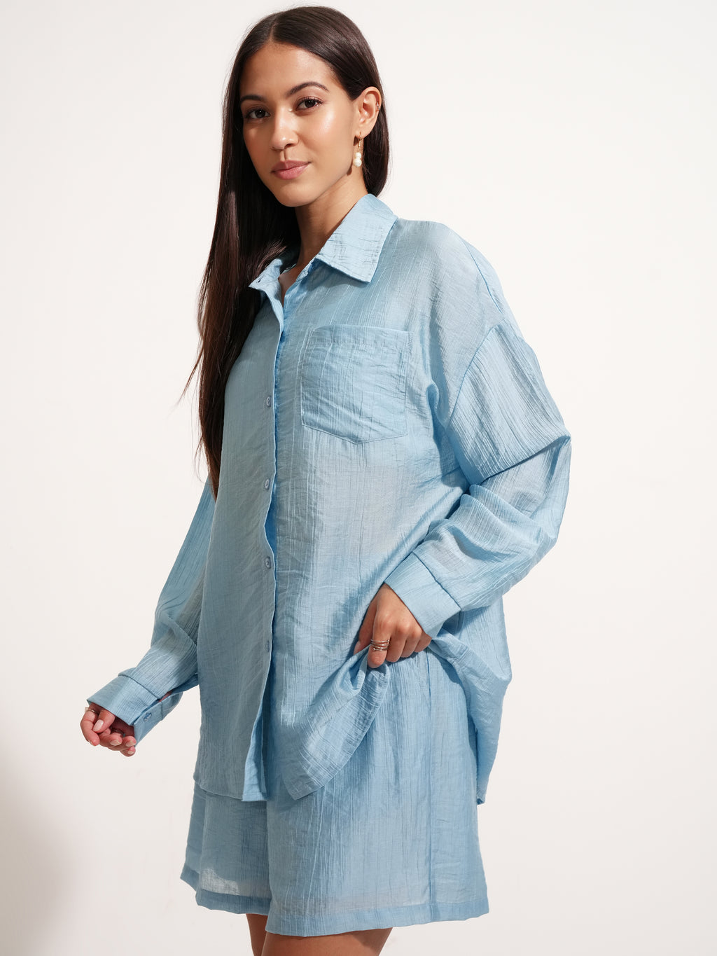 Tokyo Talkies Women Blue Shirt With Short - Blue - Image 4
