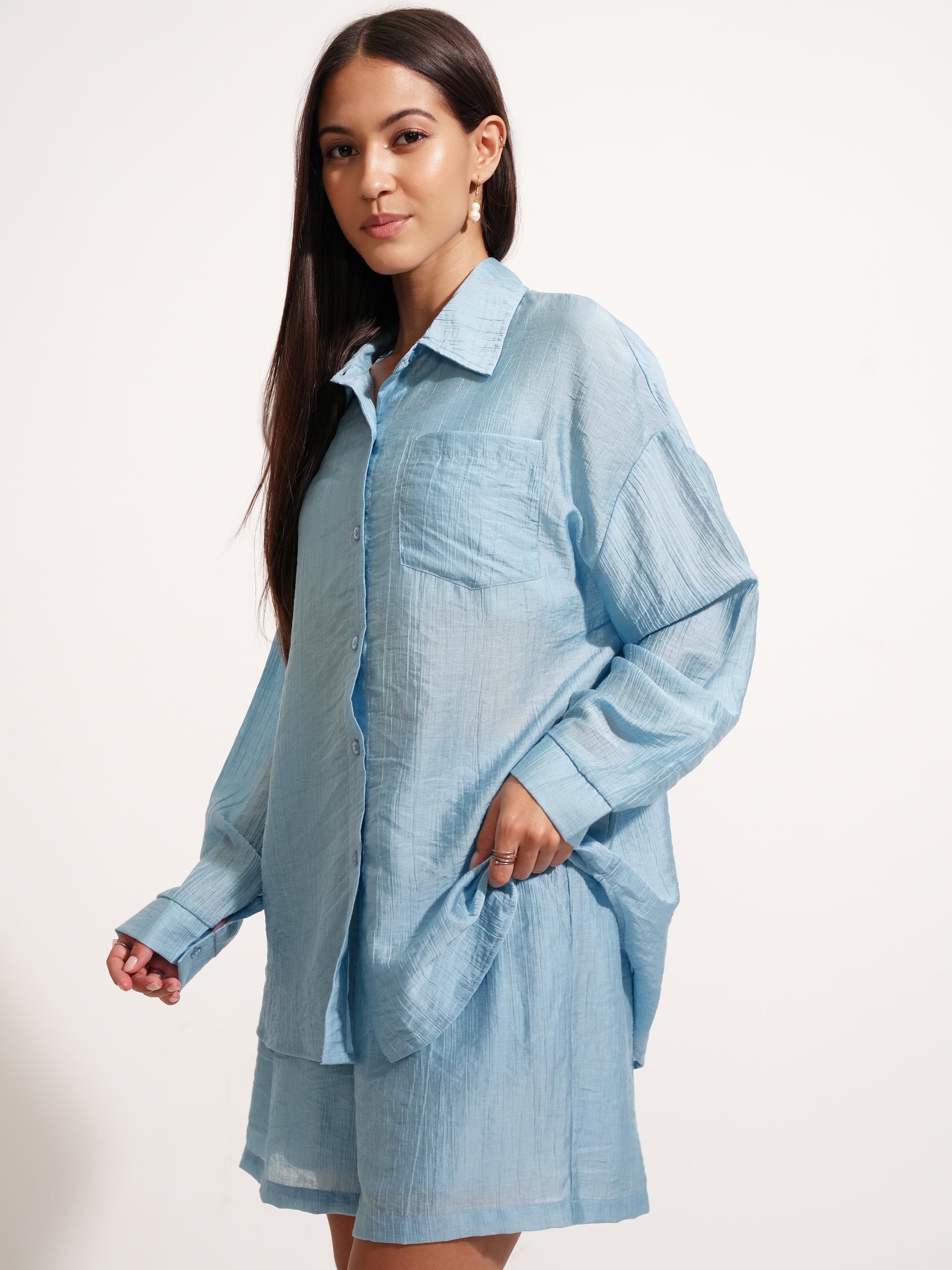 Tokyo Talkies Women Blue Shirt With Short - Blue - Image 4