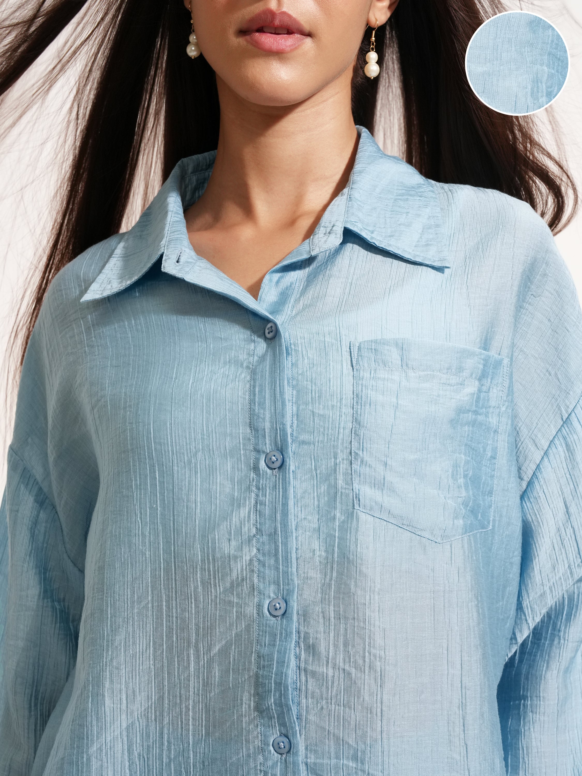Tokyo Talkies Women Blue Shirt With Short - Blue - Image 5