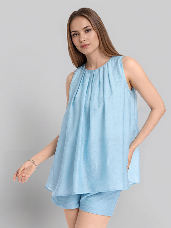 ESPYR By Tokyo Talkies Women Blue Top With Shorts Co-Ords - Blue - Image 6