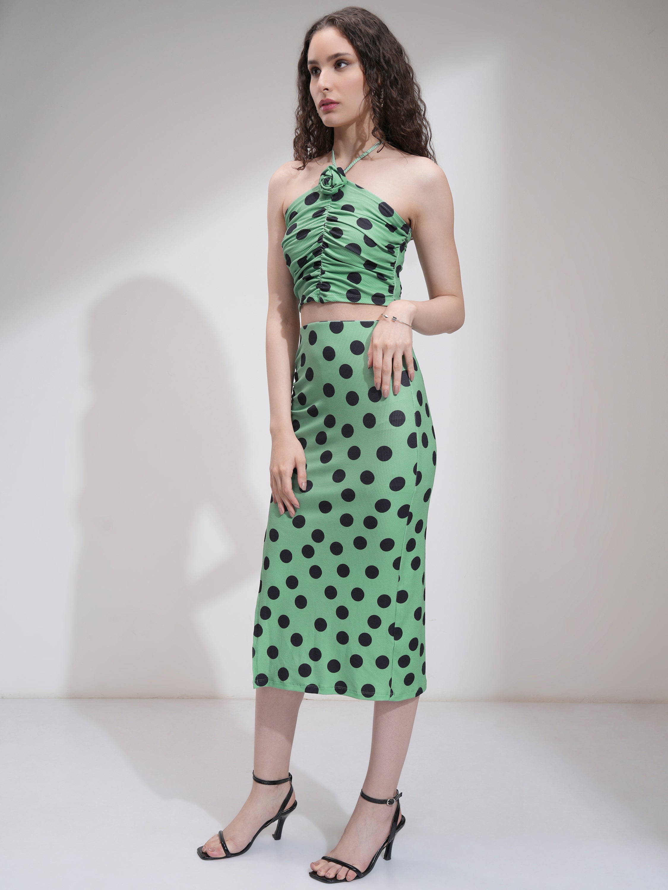 Tokyo Talkies Women Green Top With Skirt - Green - Image 4