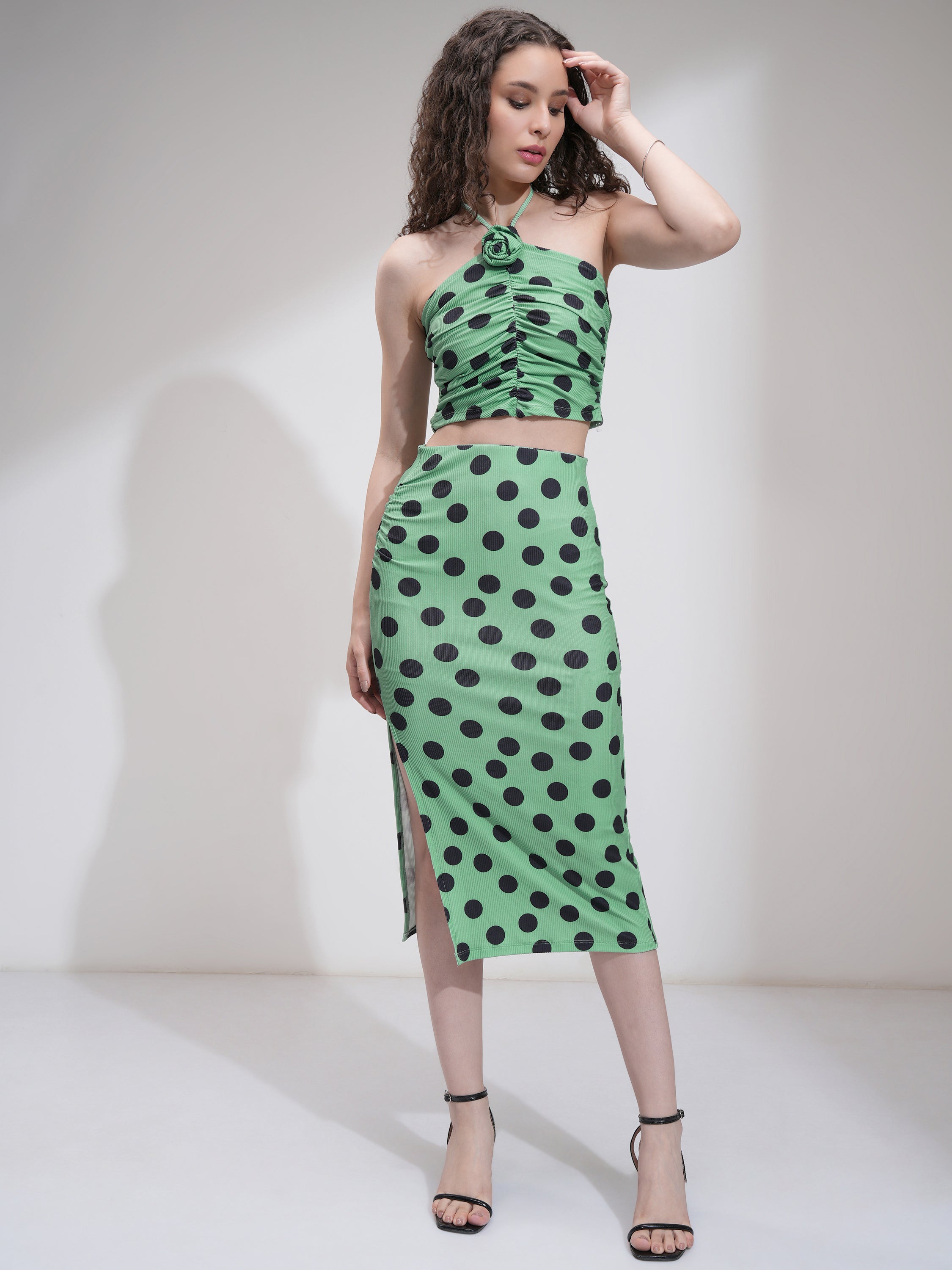 Tokyo Talkies Women Green Top With Skirt - Green - Image 6