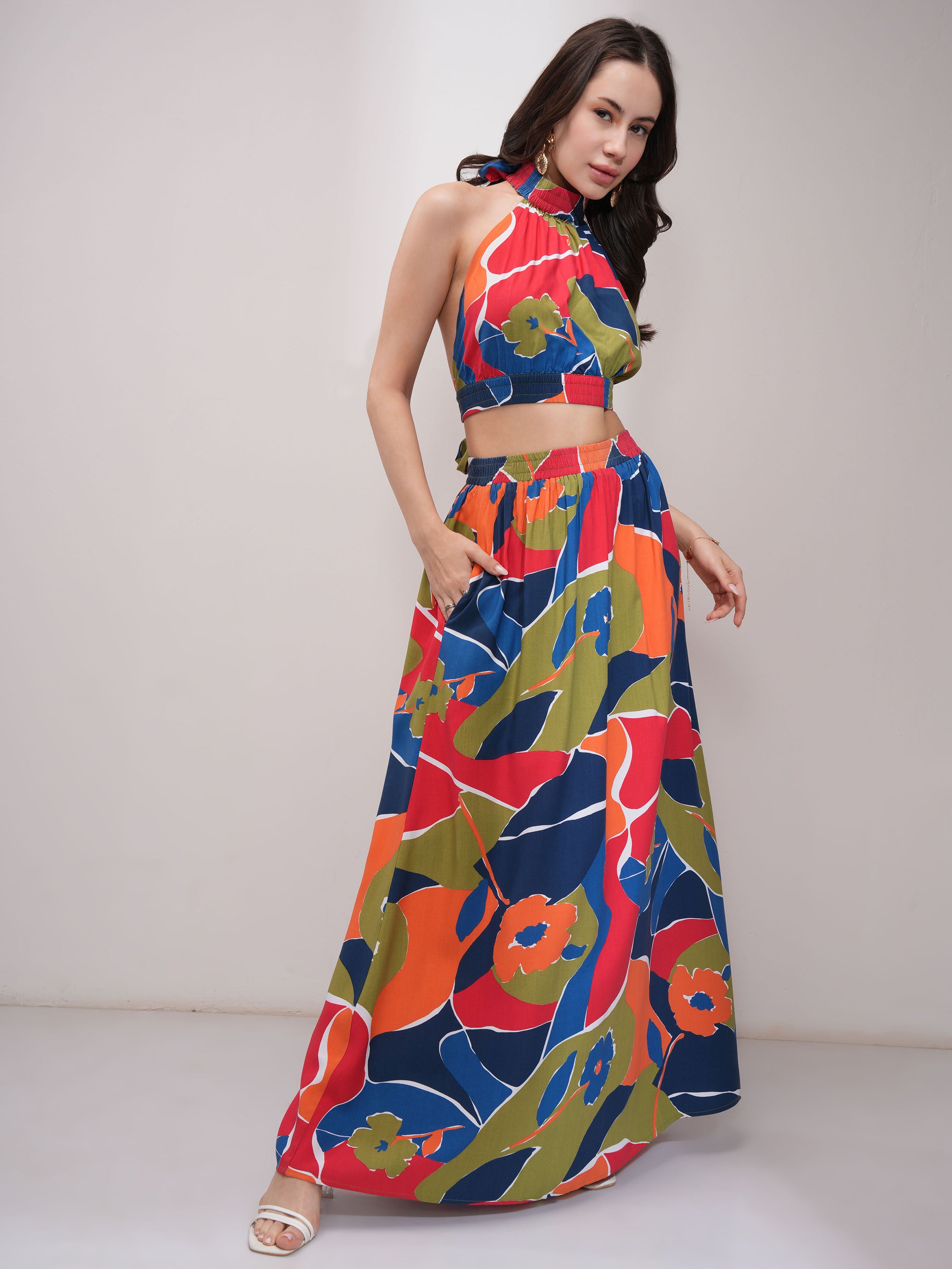 Tokyo Talkies Women Red Top With Skirt Co-Ords - Red - Image 6