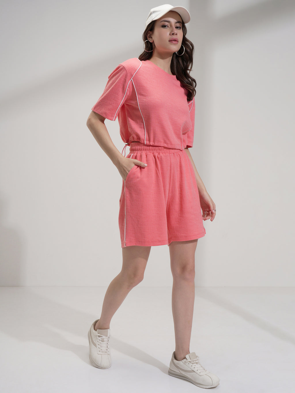 Tokyo Talkies Women Pink Top With Shorts Co-Ords - Pink - Image 2