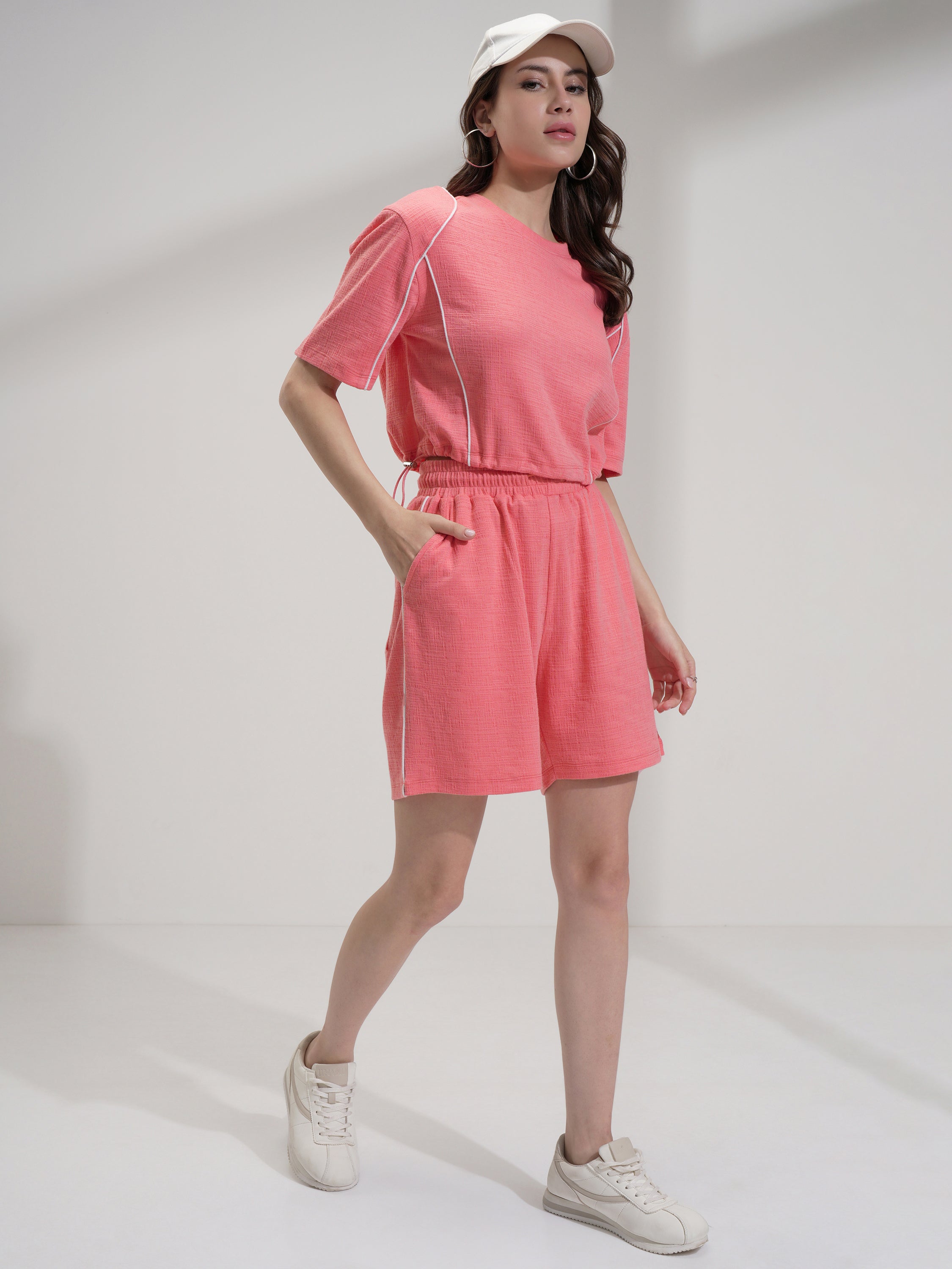 Tokyo Talkies Women Pink Top With Shorts Co-Ords - Pink - Image 2