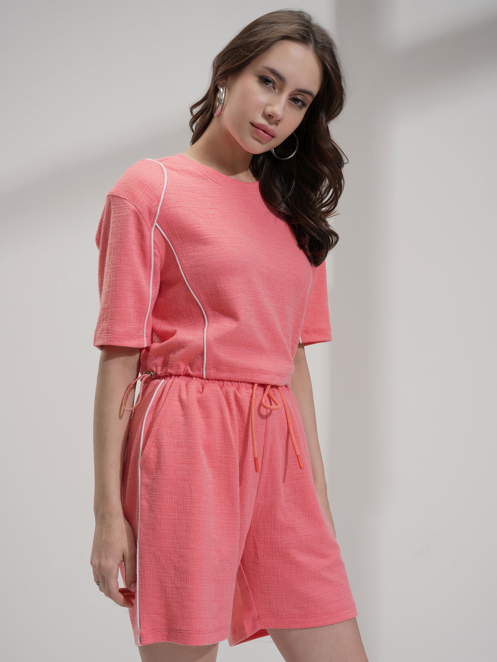 Tokyo Talkies Women Pink Top With Shorts Co-Ords - Pink - Image 6