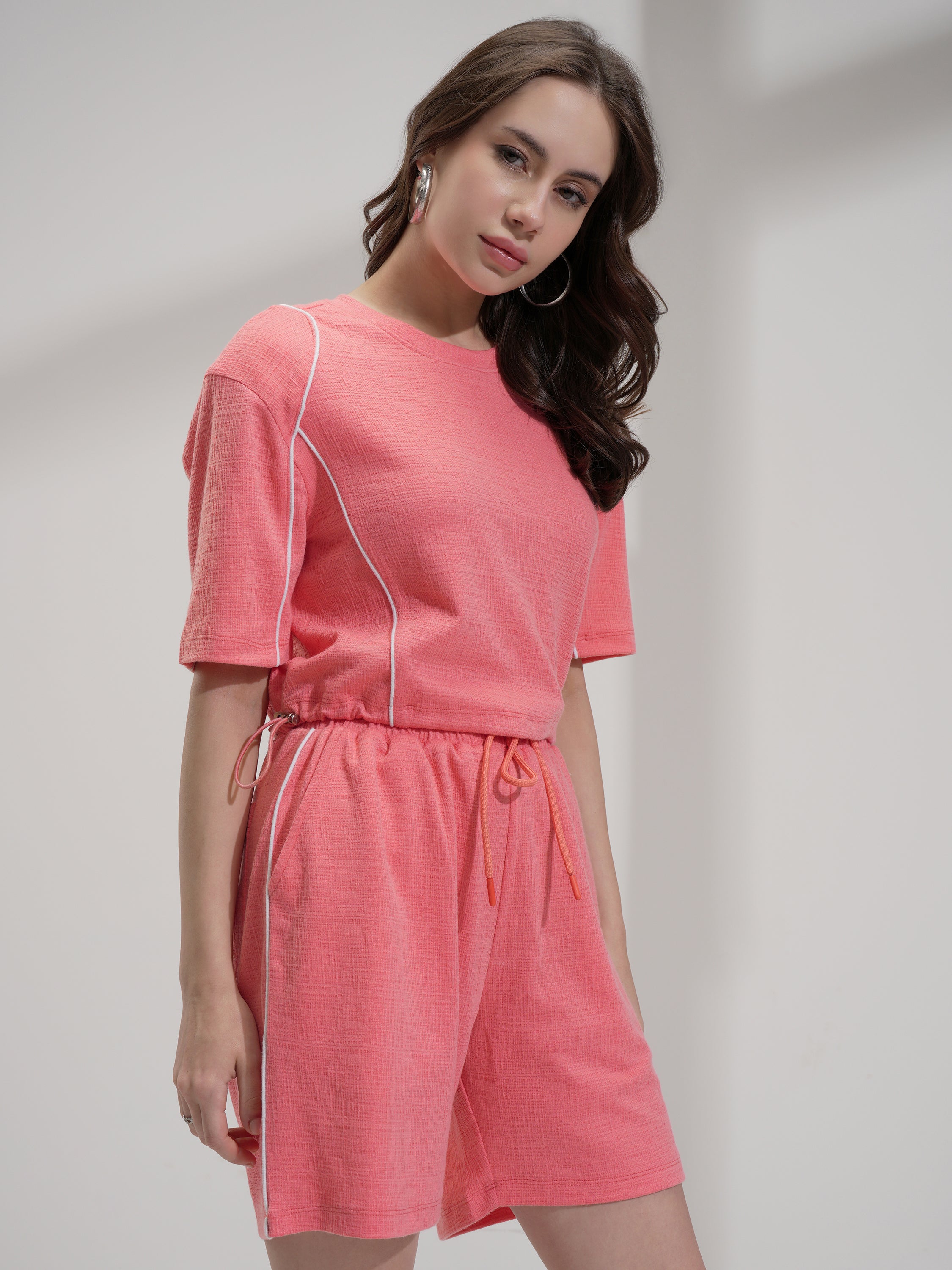 Tokyo Talkies Women Pink Top With Shorts Co-Ords - Pink - Image 6
