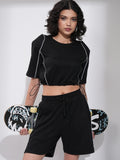 Tokyo Talkies Women Black Top With Shorts Co-Ords - Black - Image 1