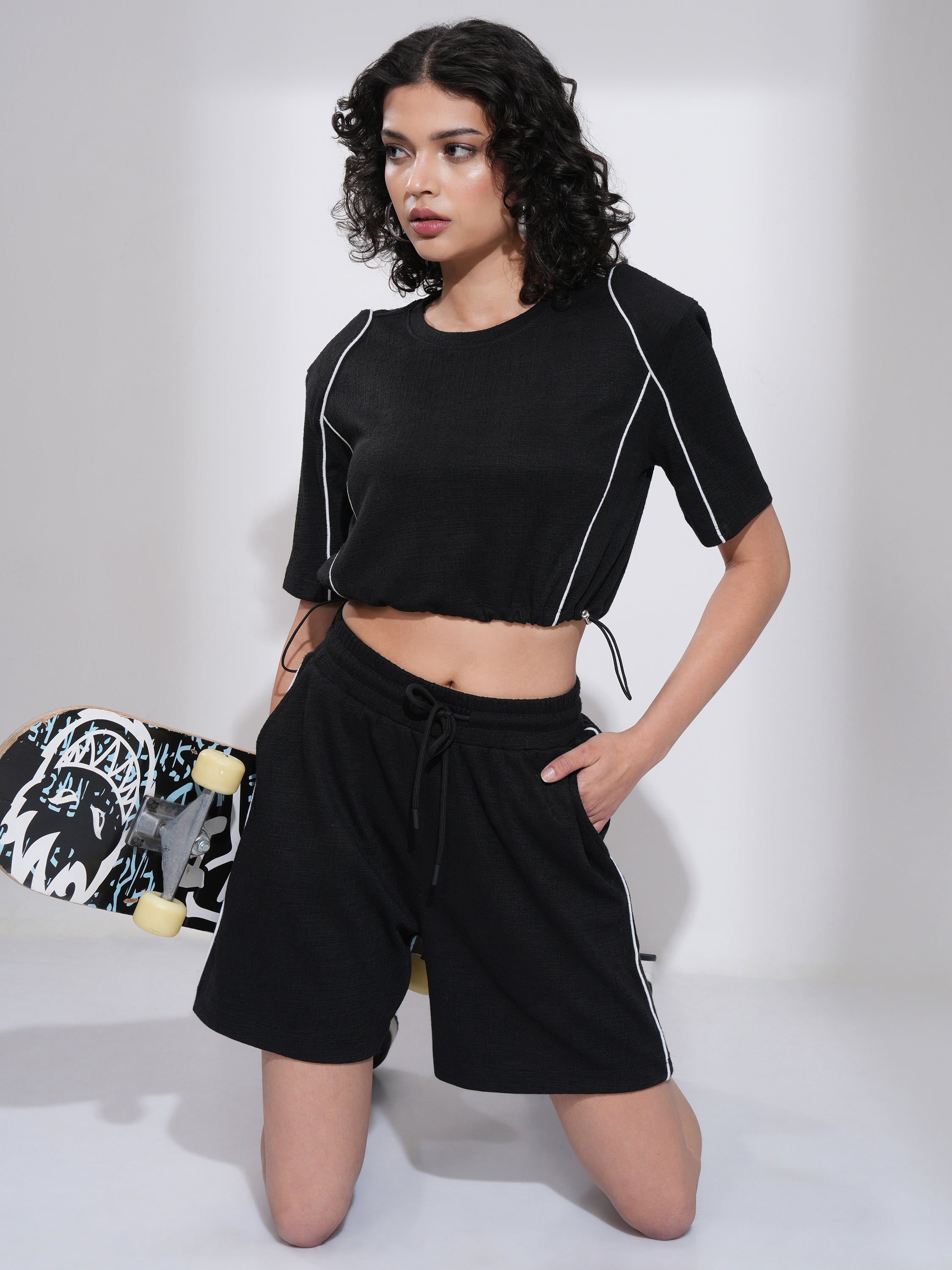 Tokyo Talkies Women Black Top With Shorts Co-Ords - Black - Image 2