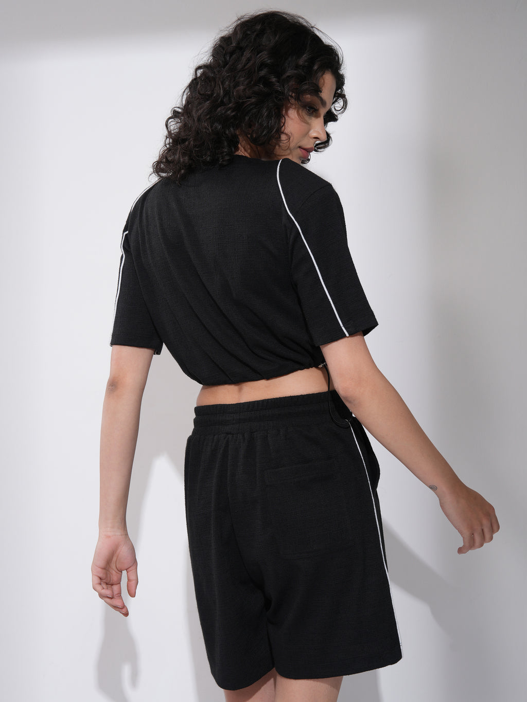 Tokyo Talkies Women Black Top With Shorts Co-Ords - Black - Image 3
