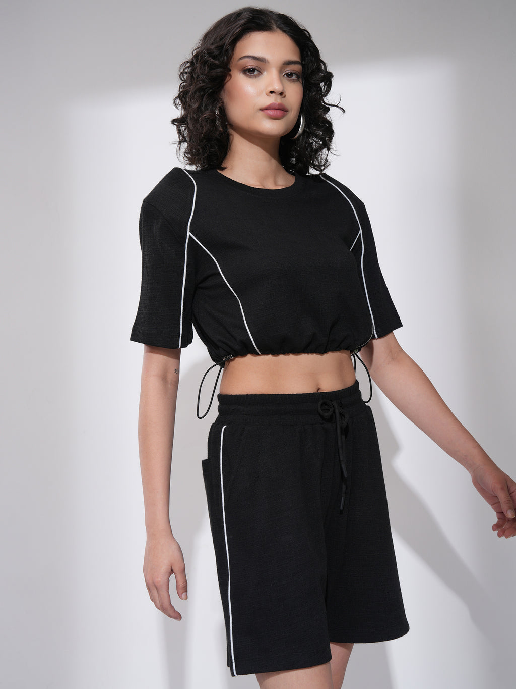 Tokyo Talkies Women Black Top With Shorts Co-Ords - Black - Image 6