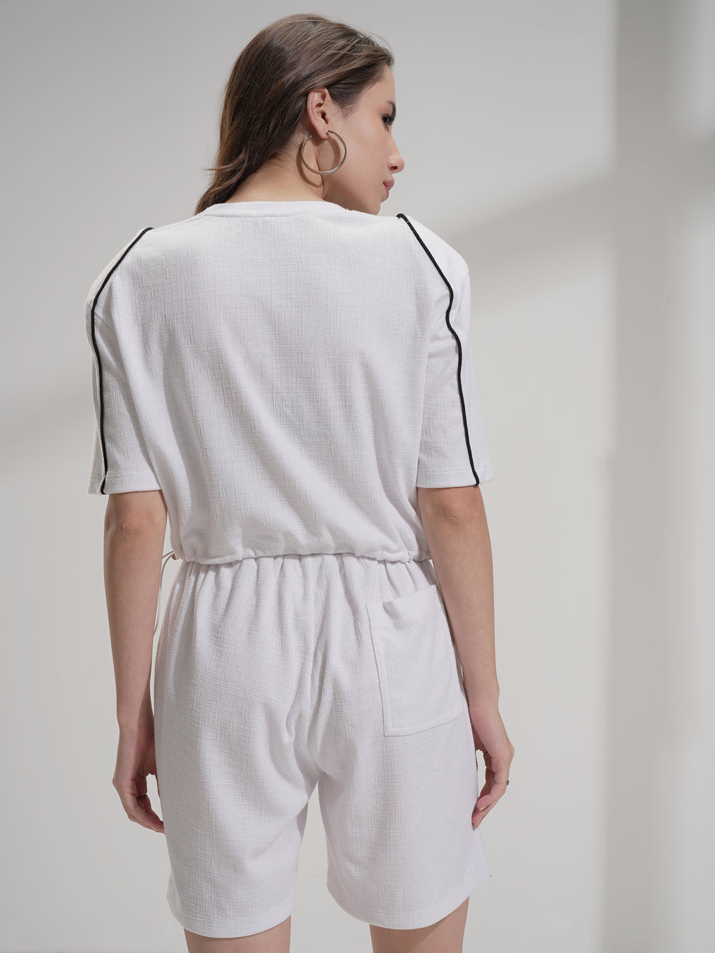 Tokyo Talkies Women White Top With Shorts Co-Ords - White - Image 3