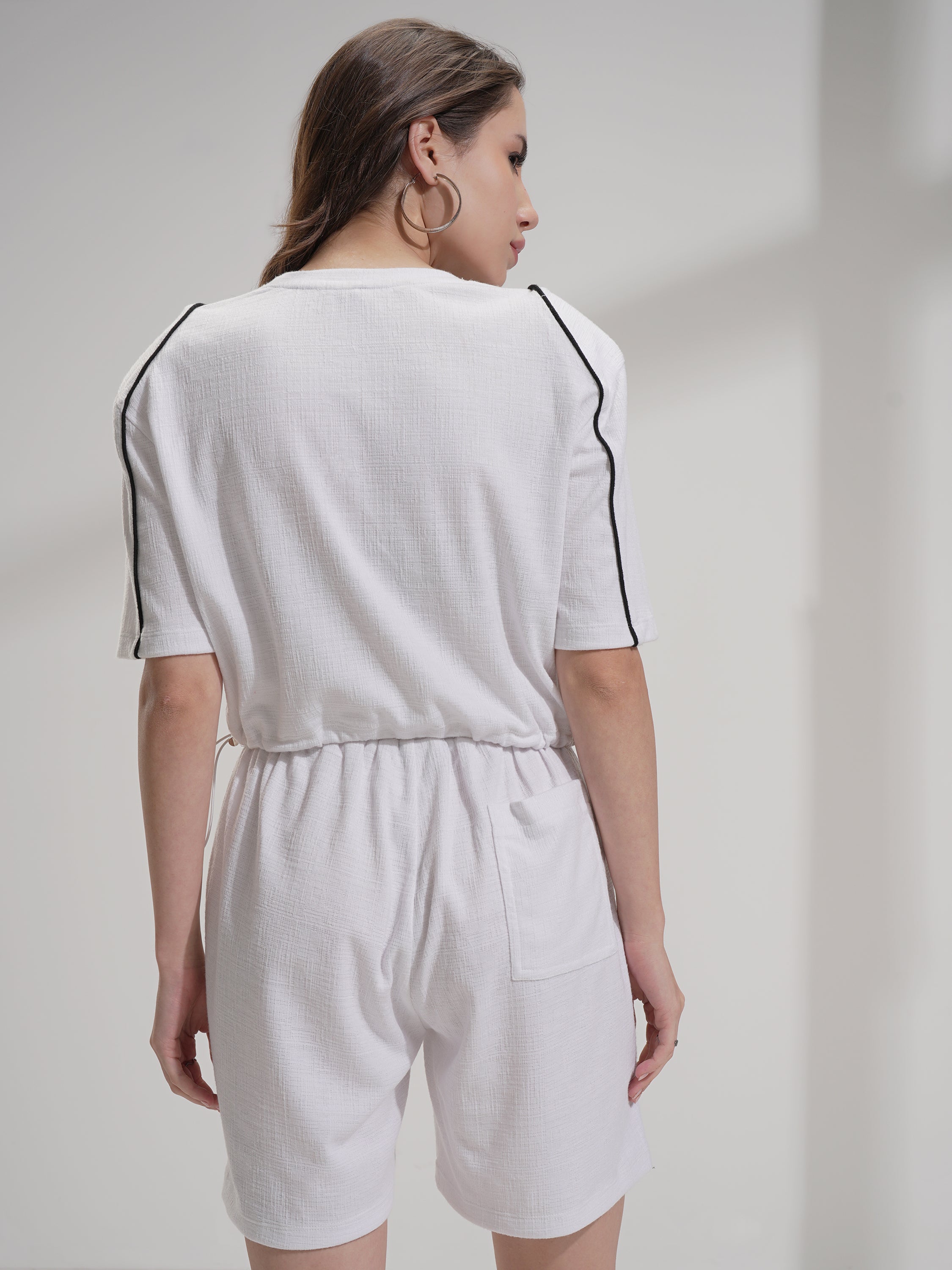 Tokyo Talkies Women White Top With Shorts Co-Ords - White - Image 3