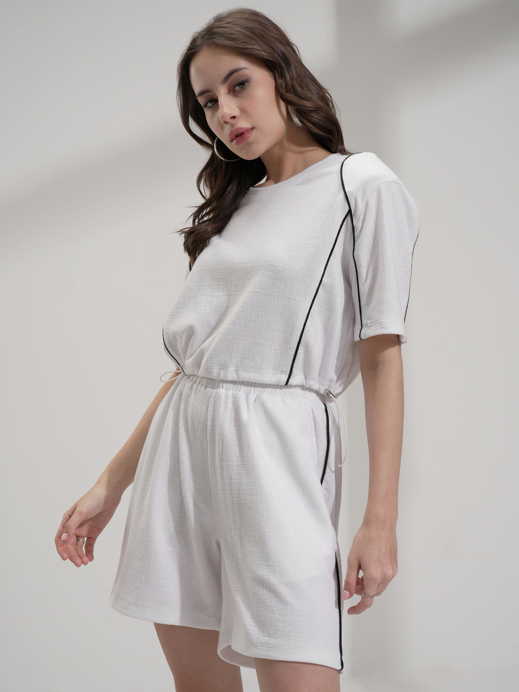 Tokyo Talkies Women White Top With Shorts Co-Ords - White - Image 4